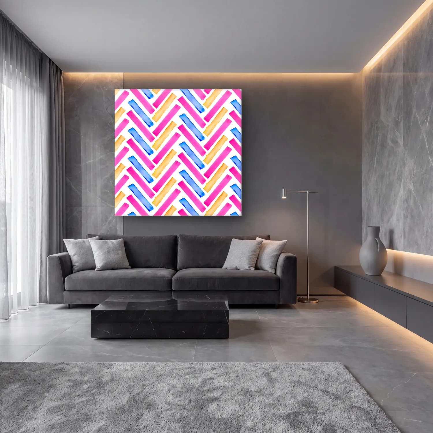Boho Dama Deseni – Pembe Tonlar cam tablo — lüks salon duvarında