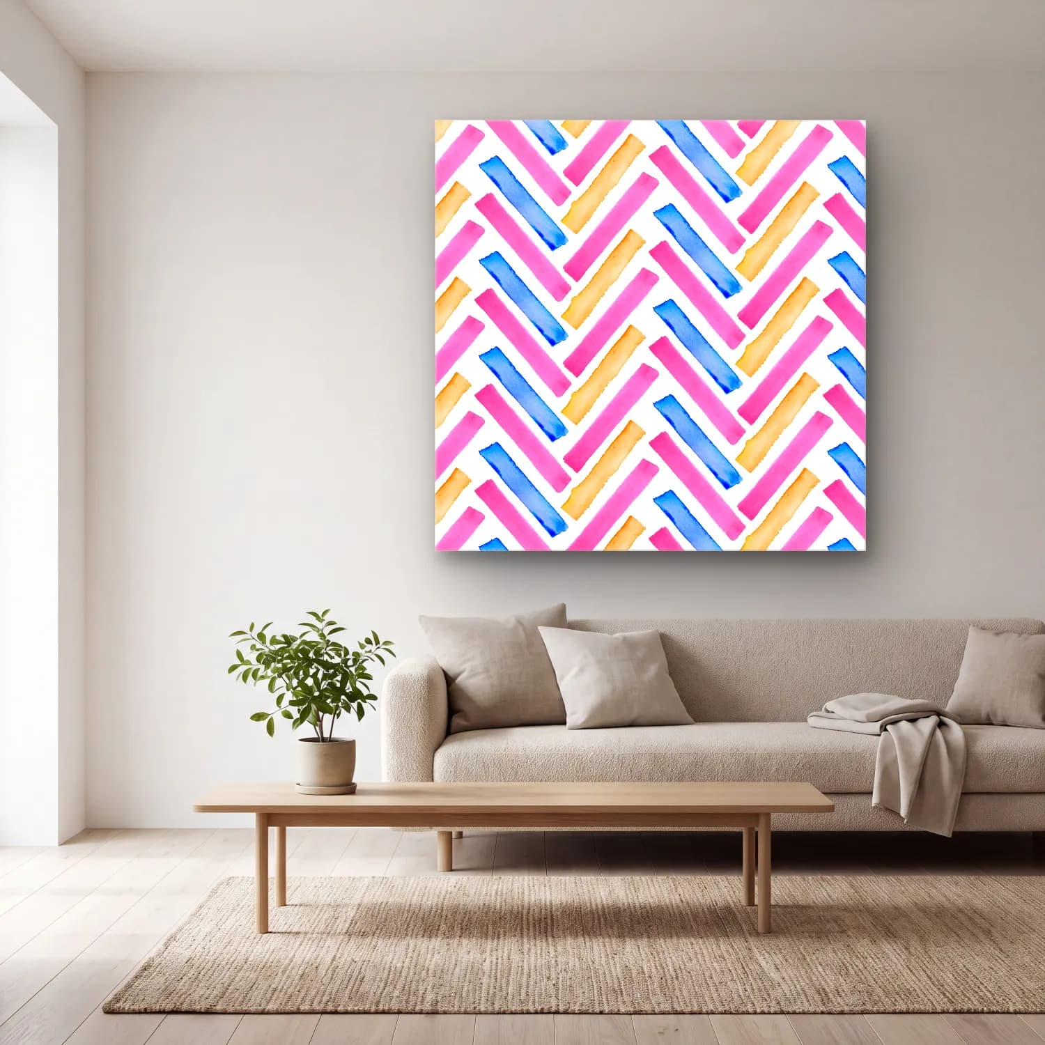 Boho Dama Deseni – Pembe Tonlar cam tablo — açık renk salonda