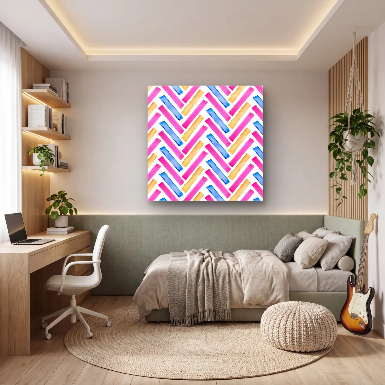 Boho Dama Deseni – Pembe Tonlar cam tablo — genç odasında