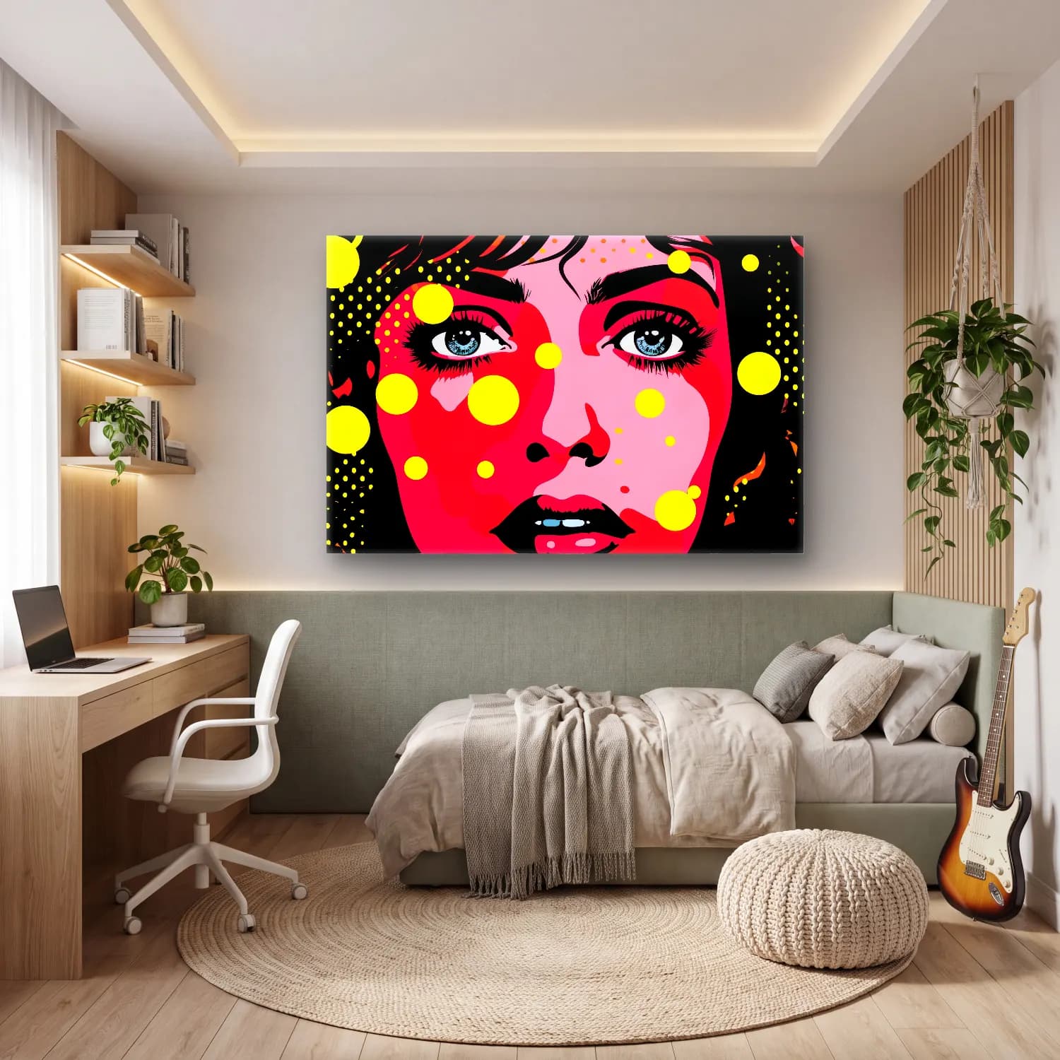 Pop Art Kız Çocuğu Portresi – Pembe Tonlar cam tablo — genç odasında