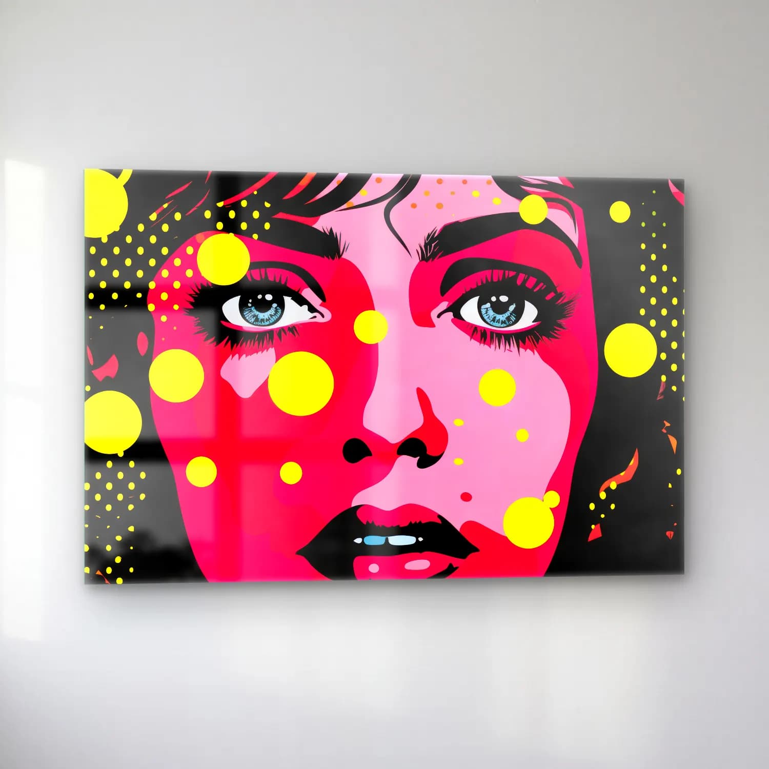 Pop Art Kız Çocuğu Portresi – Pembe Tonlar cam tablo — sol açıdan görünüm
