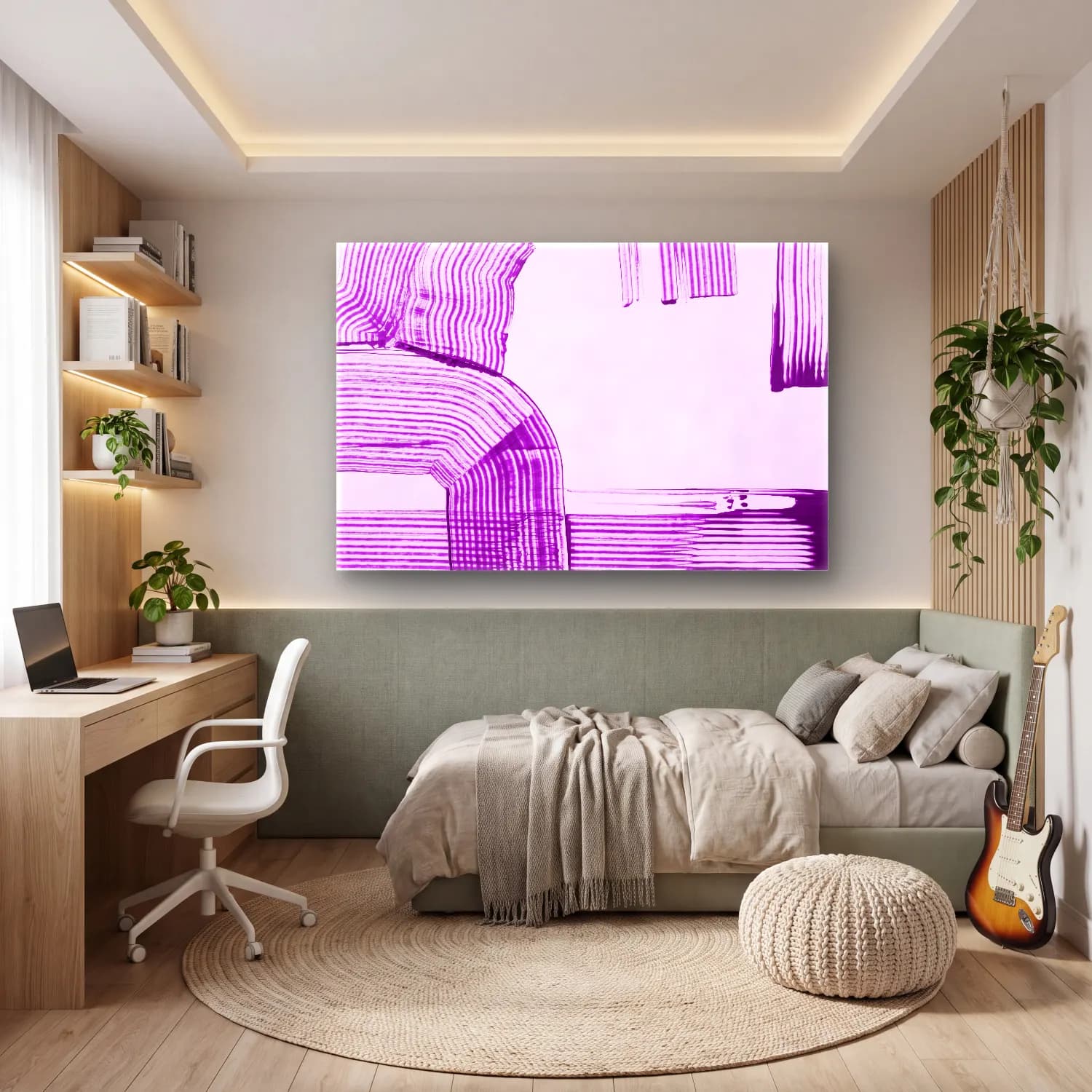 Boho Elbiseli Kadın – Mor Tonlar cam tablo — genç odasında