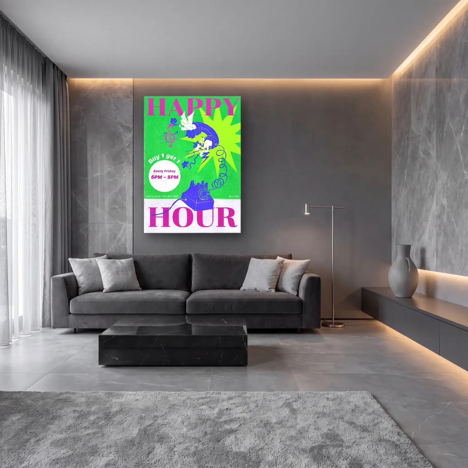 Vintage Poster Melek – Pembe Tonlar cam tablo — lüks salon duvarında