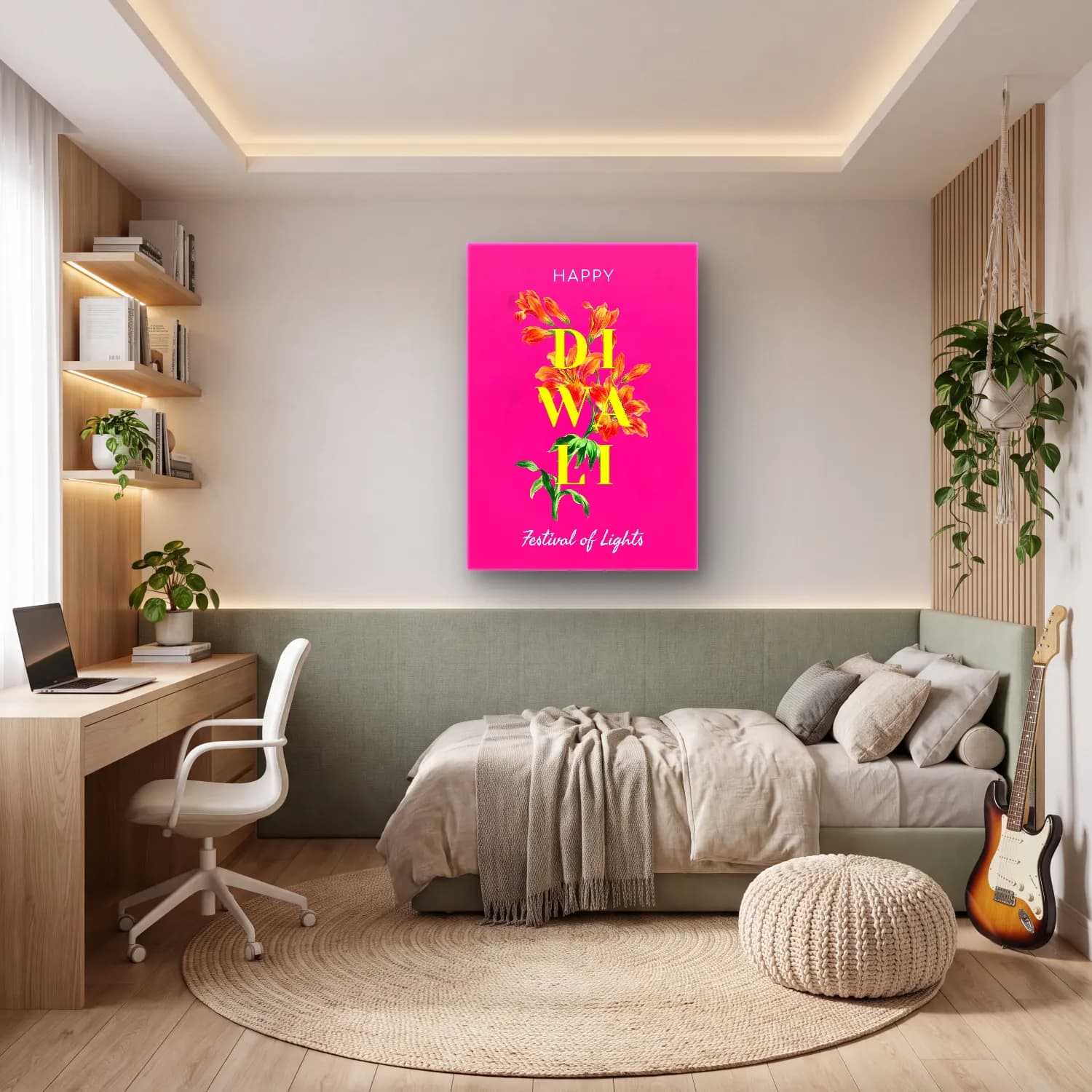 Maksimalist Lotus Çiçekleri cam tablo — genç odasında