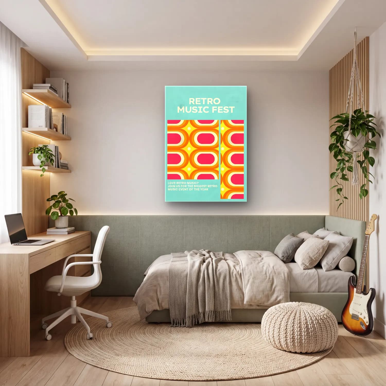 Retro Geometrik Daireler No. 19 cam tablo — genç odasında