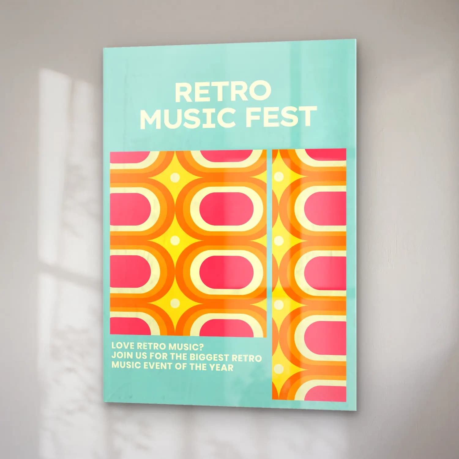 Retro Geometrik Daireler No. 19 cam tablo — sağ açıdan görünüm