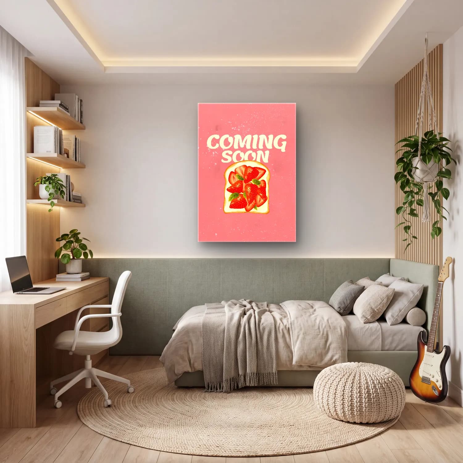 Sevimli İllüstrasyon Çilekler – Pembe Tonlar cam tablo — genç odasında