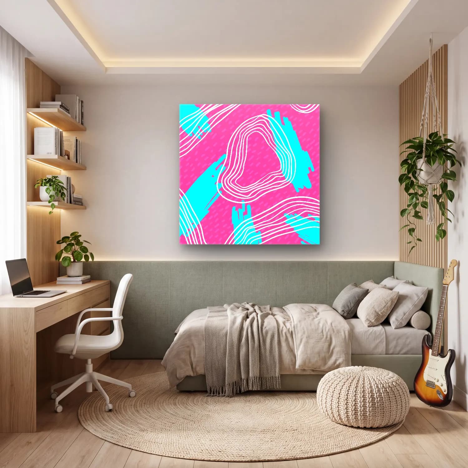 Pastel Dalgalı Çizgiler No. 5 cam tablo — genç odasında