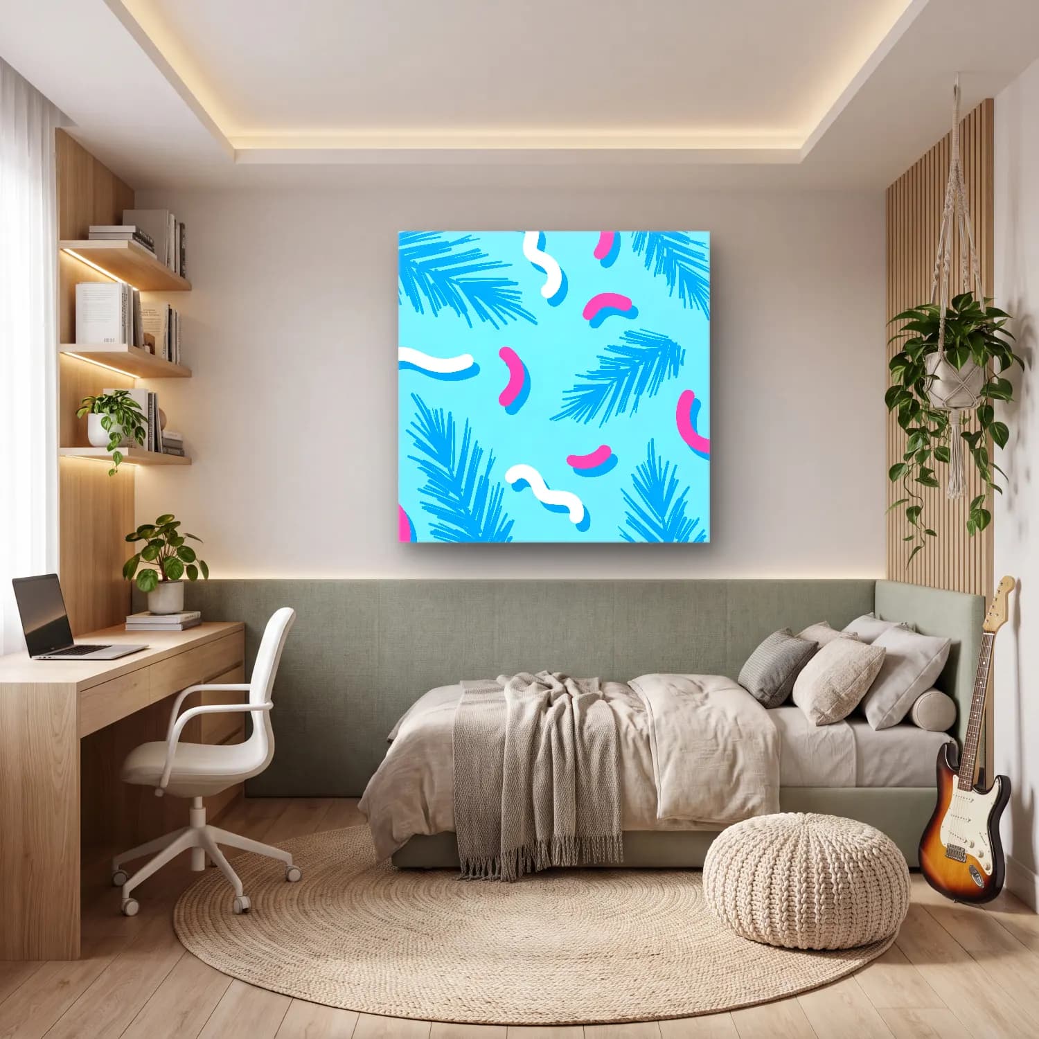 Pastel Soyut Formlar – Turkuaz Tonlar cam tablo — genç odasında