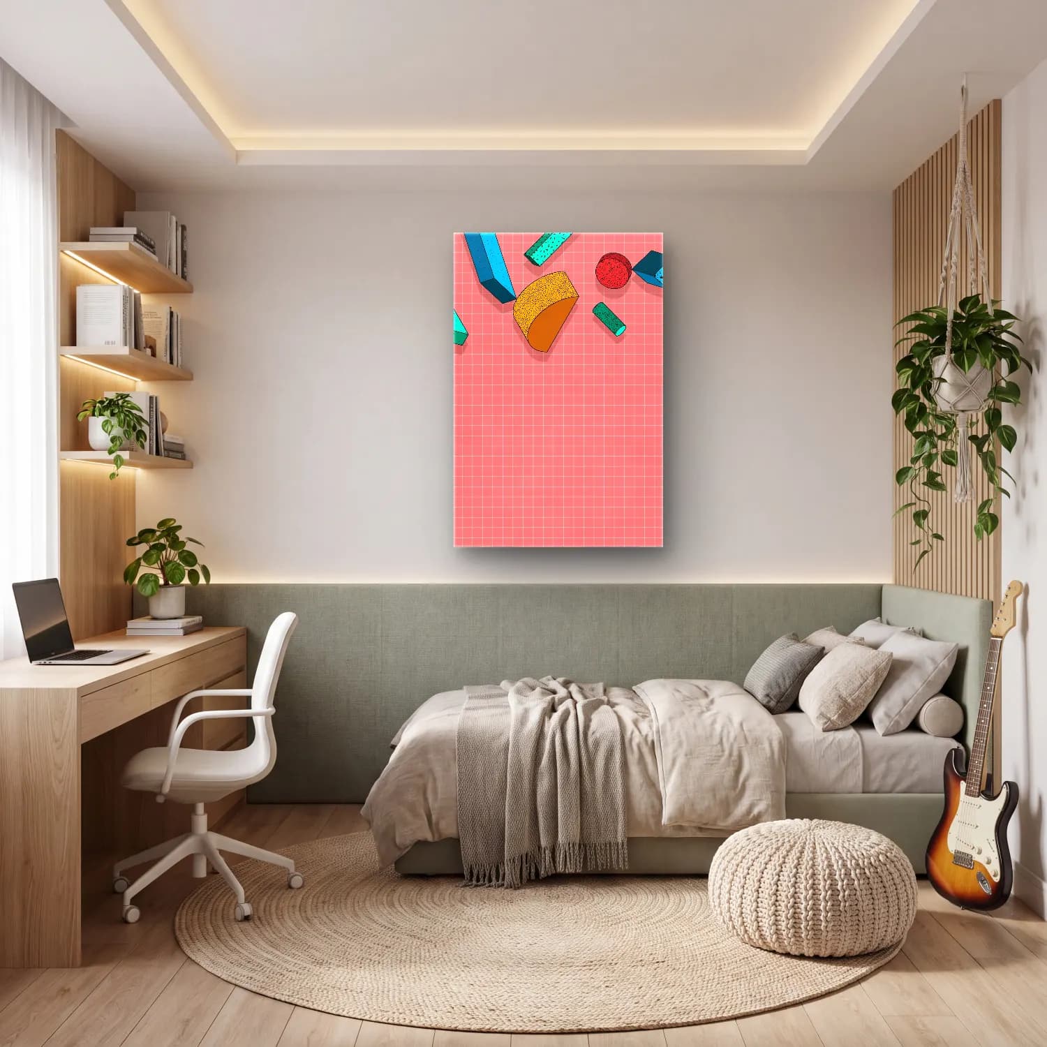 Pastel Soyut Formlar No. 5 cam tablo — genç odasında