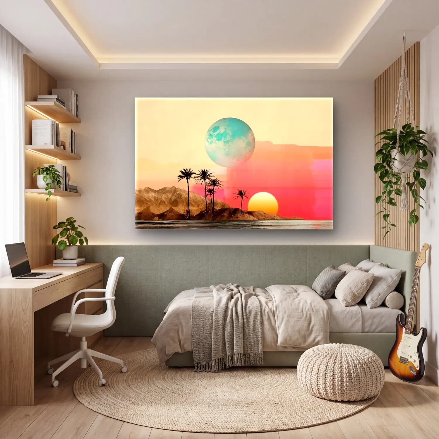 Pastel Soyut Manzara – Turkuaz Tonlar cam tablo — genç odasında
