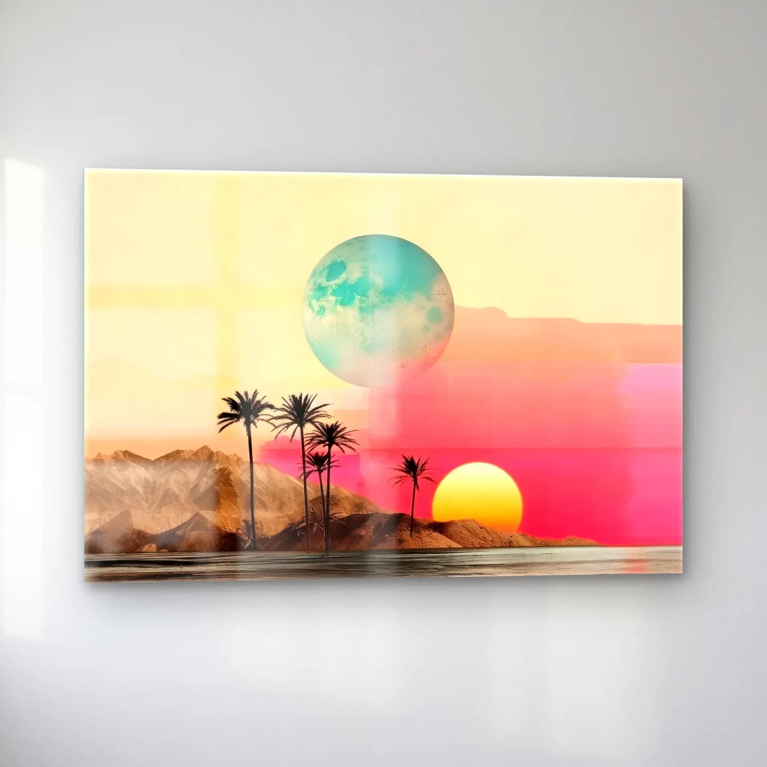 Pastel Soyut Manzara – Turkuaz Tonlar cam tablo — sol açıdan görünüm