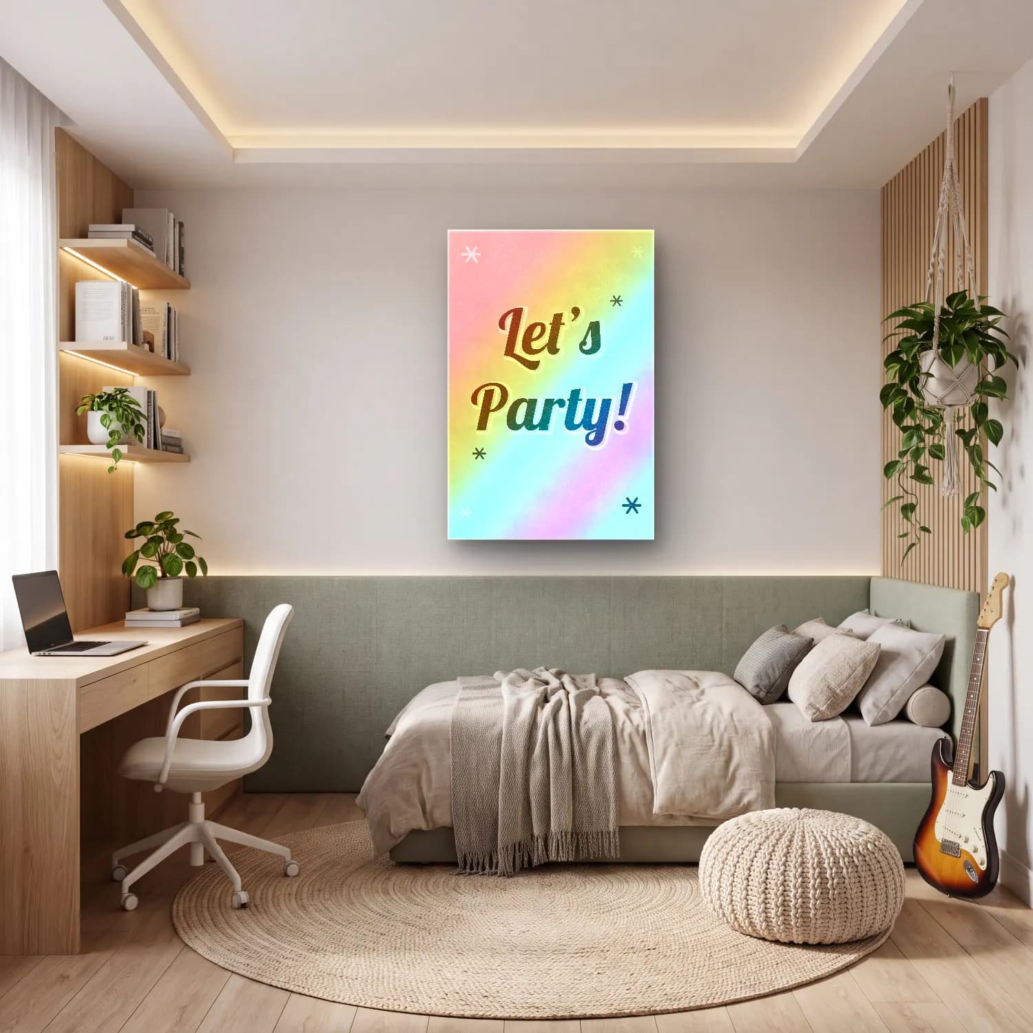 Pastel Yazılı Tasarım No. 14 cam tablo — genç odasında