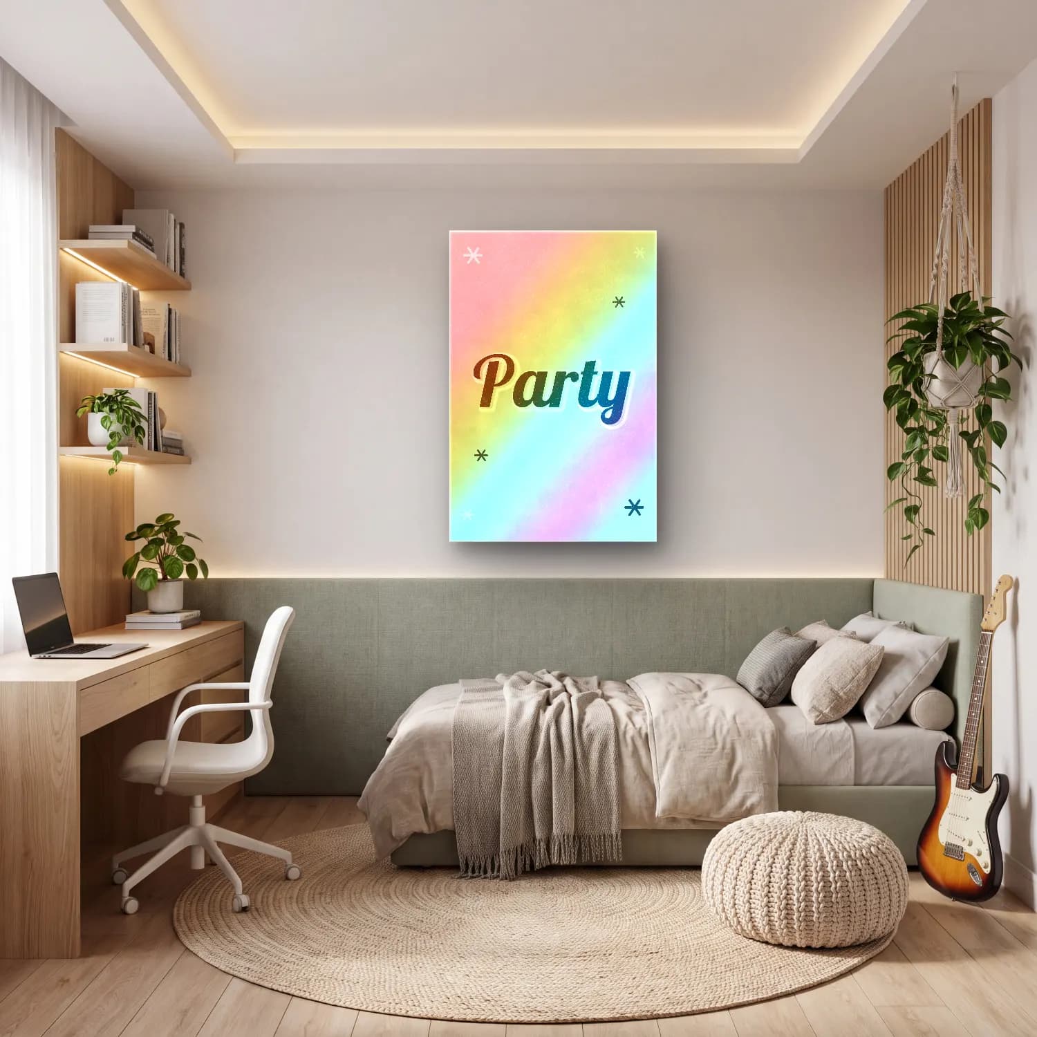 Pastel Yazılı Tasarım No. 20 cam tablo — genç odasında