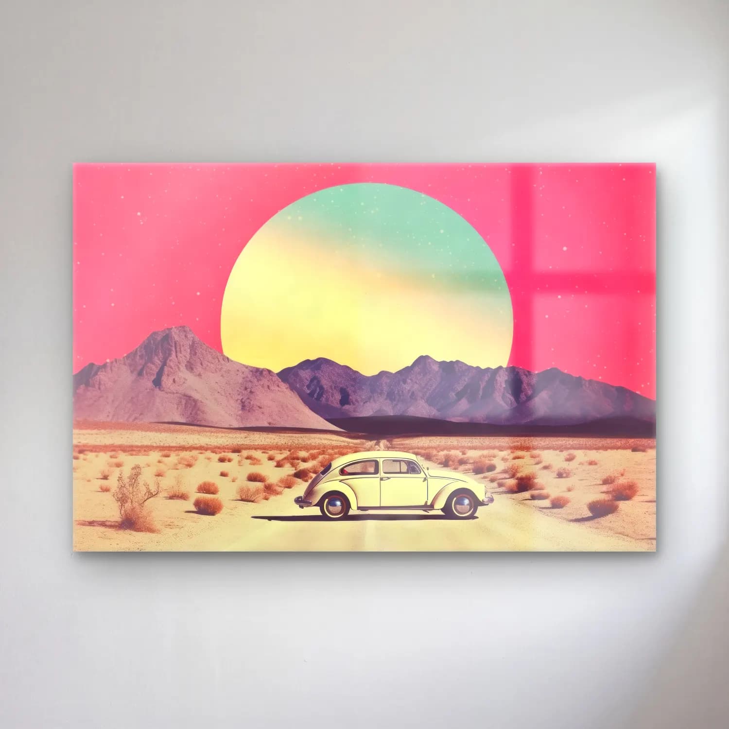 Retro Klasik Araba – Pembe Tonlar cam tablo — Retro Klasik Araba – Pembe Tonlar — retro klasik araba