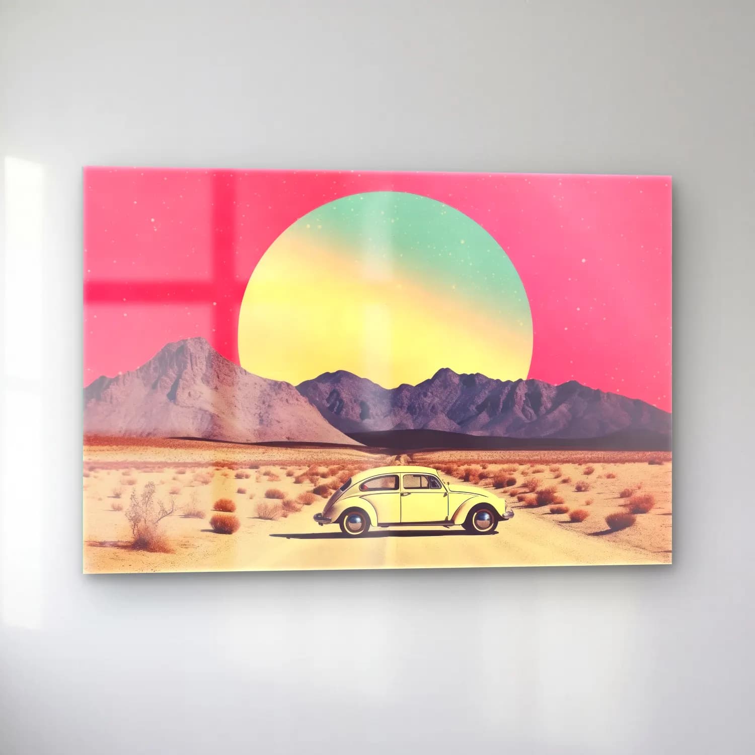 Retro Klasik Araba – Pembe Tonlar cam tablo — sol açıdan görünüm