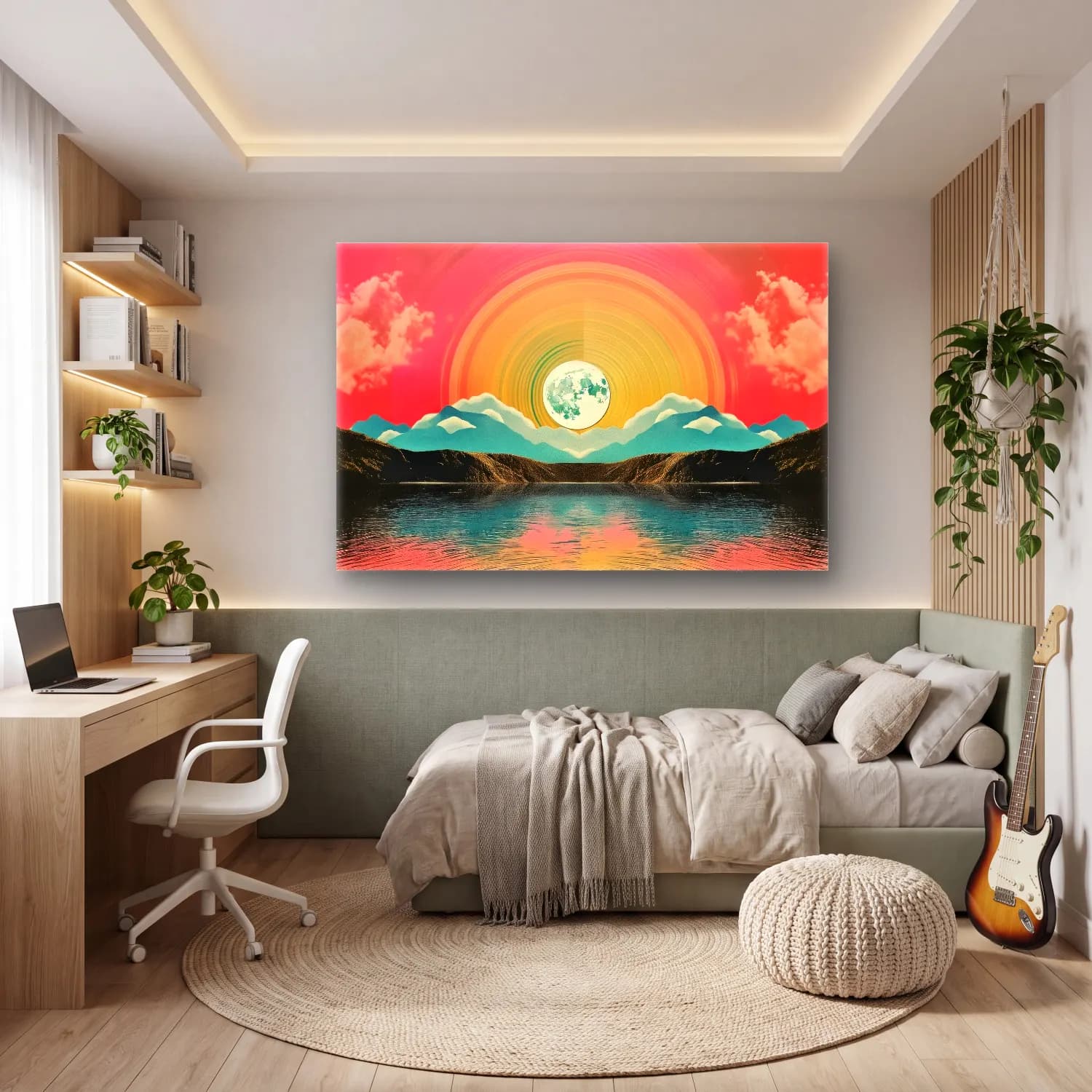 Pastel Ay ve Gece – Turkuaz Tonlar cam tablo — genç odasında