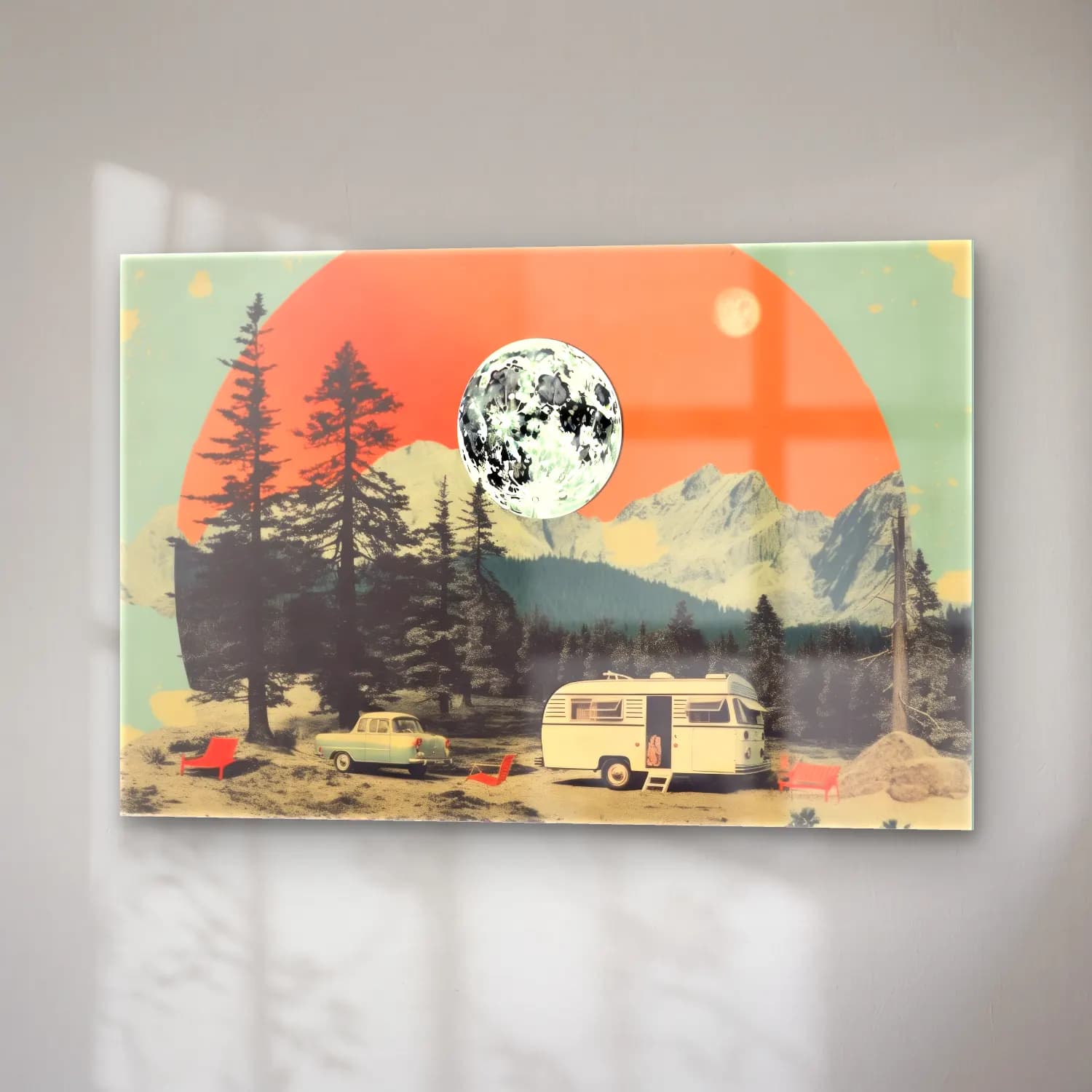 Vintage Ay ve Gece No. 32 cam tablo — sağ açıdan görünüm