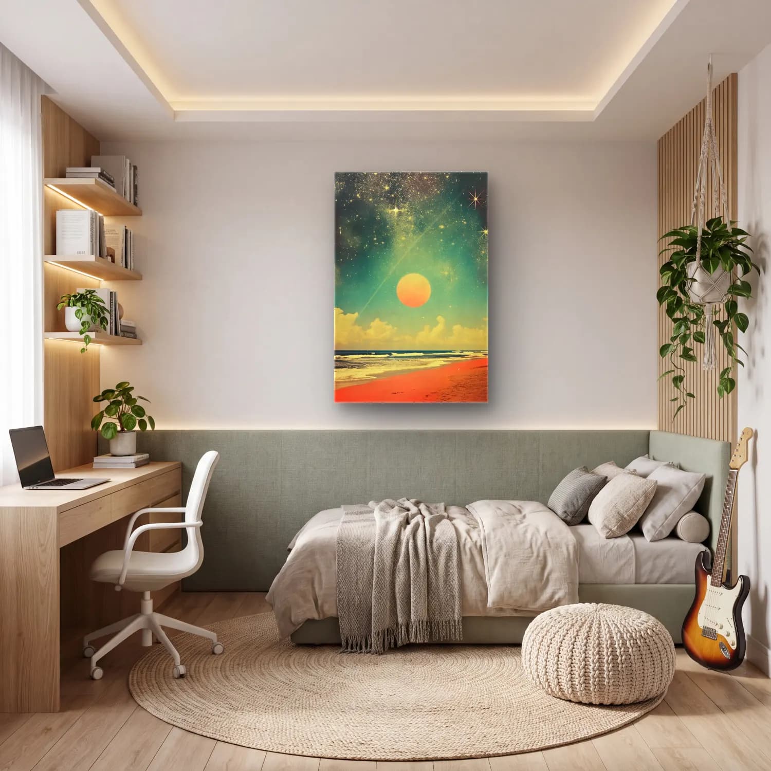 Pastel Yıldızlı Gece cam tablo — genç odasında