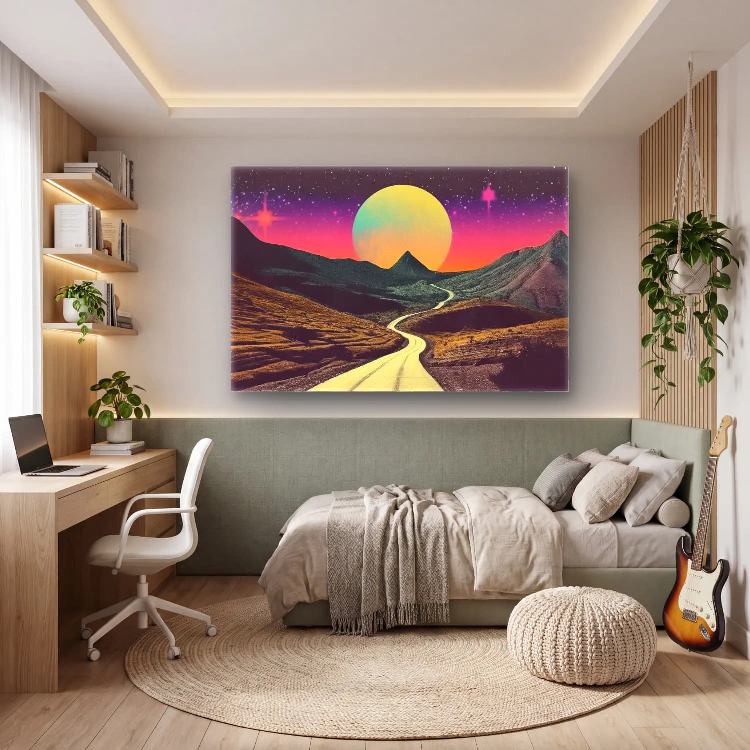 Pastel Ay ve Gece – Pembe Tonlar cam tablo — genç odasında