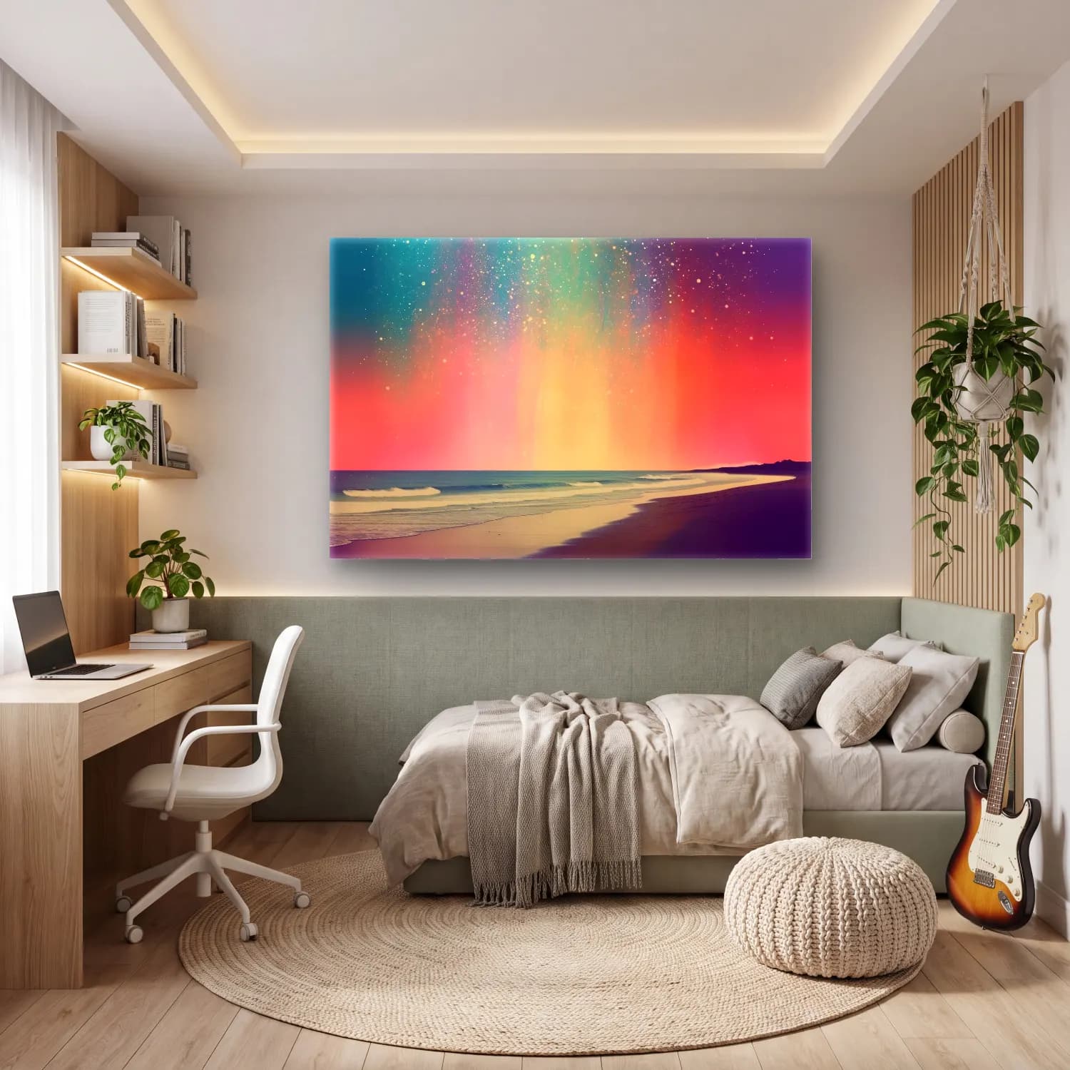 Pastel Yıldızlı Gece – Turkuaz Tonlar cam tablo — genç odasında