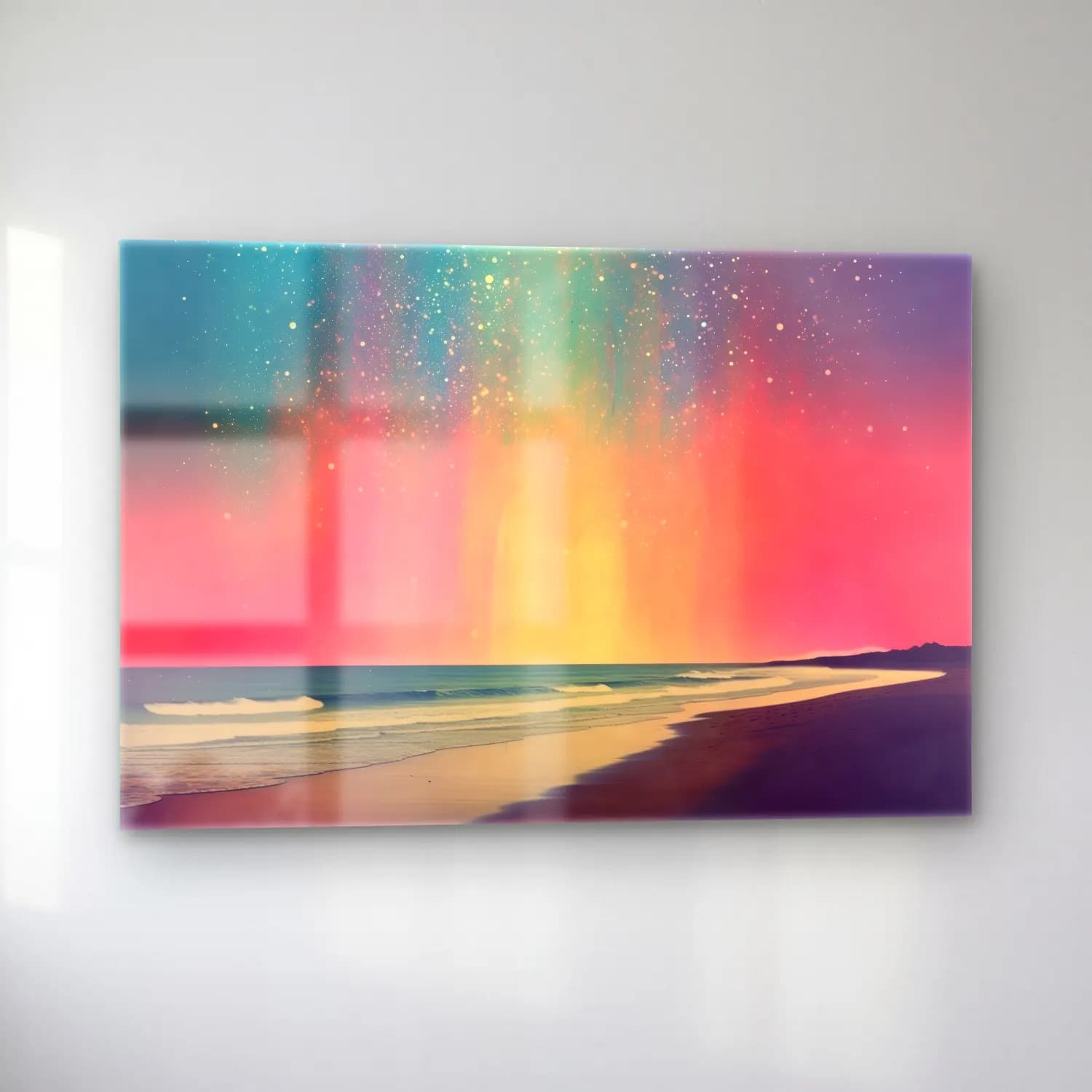 Pastel Yıldızlı Gece – Turkuaz Tonlar cam tablo — sol açıdan görünüm