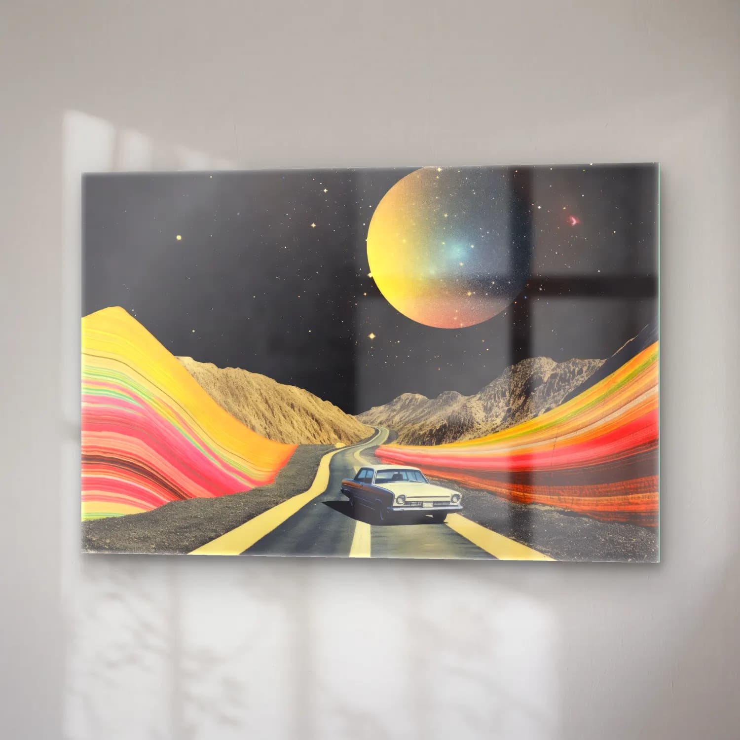 Retro Klasik Araba – Siyah Beyaz Tonlar cam tablo — sağ açıdan görünüm