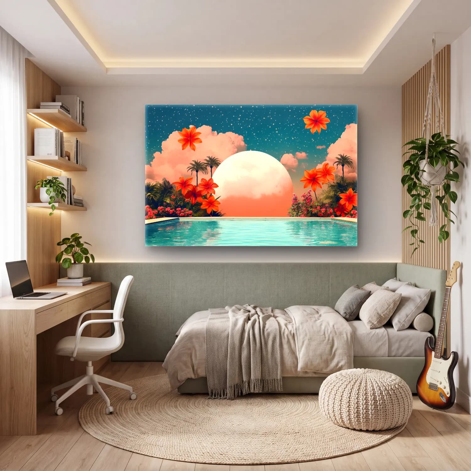 Pastel Ay ve Gece No. 6 cam tablo — genç odasında