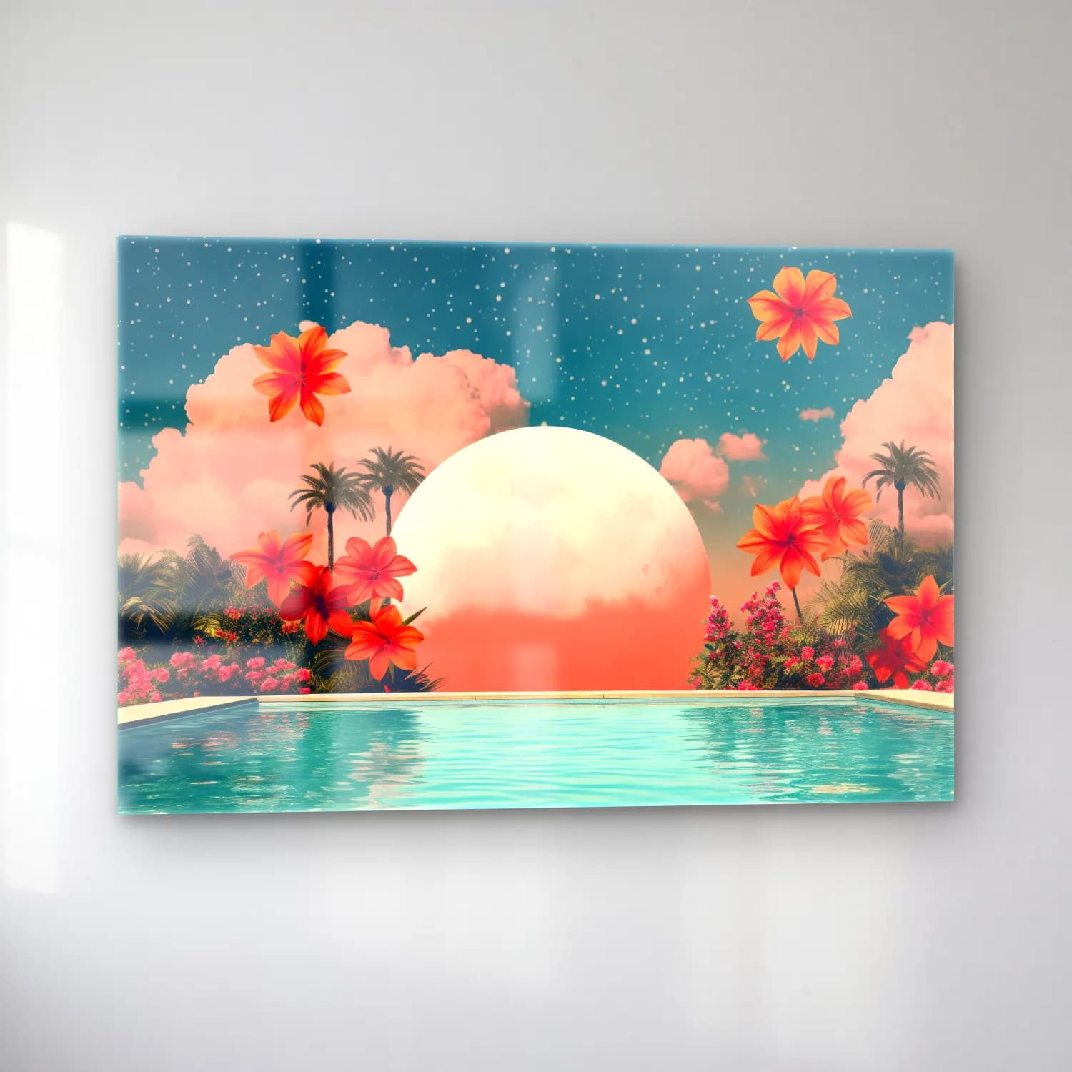 Pastel Ay ve Gece No. 6 cam tablo — sol açıdan görünüm