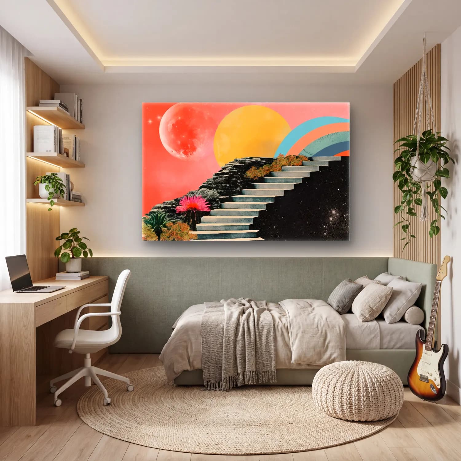 Boho Merdiven cam tablo — genç odasında