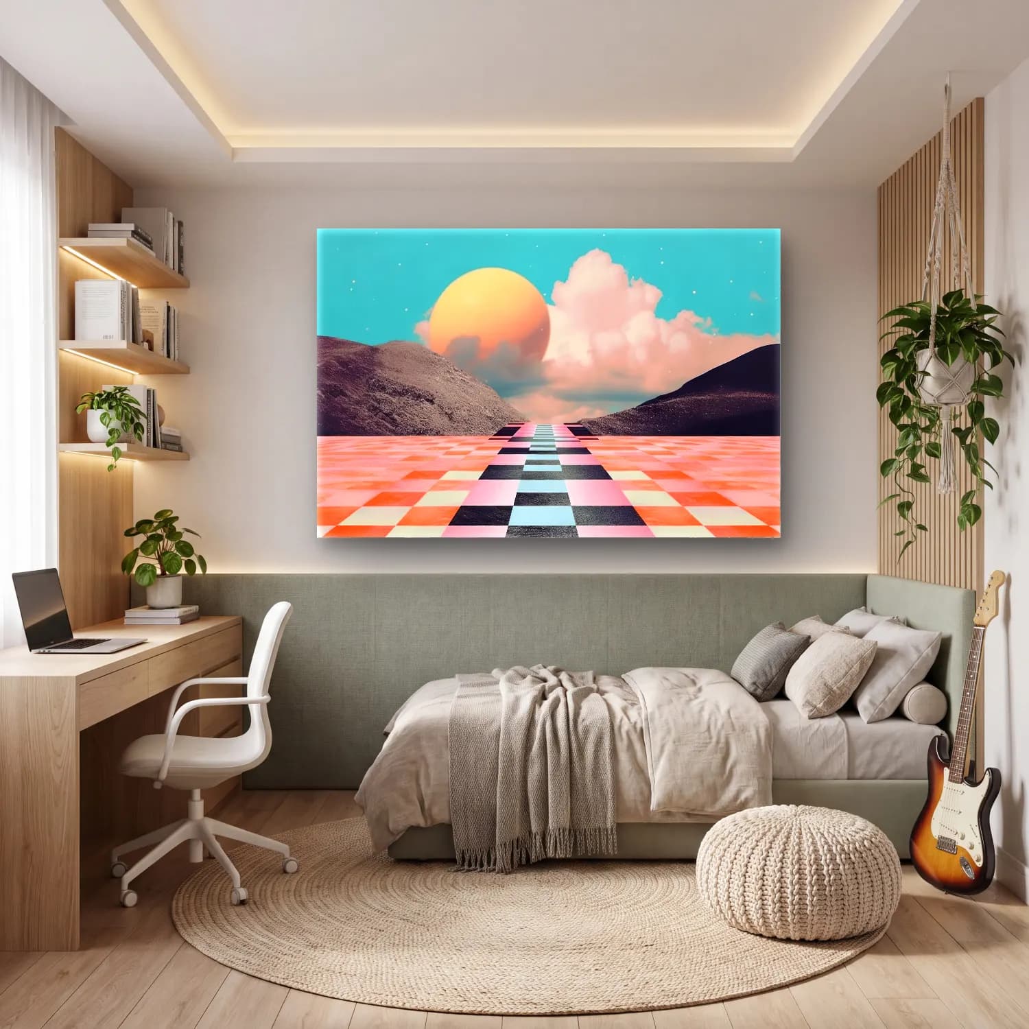 Pastel Soyut Manzara No. 11 cam tablo — genç odasında