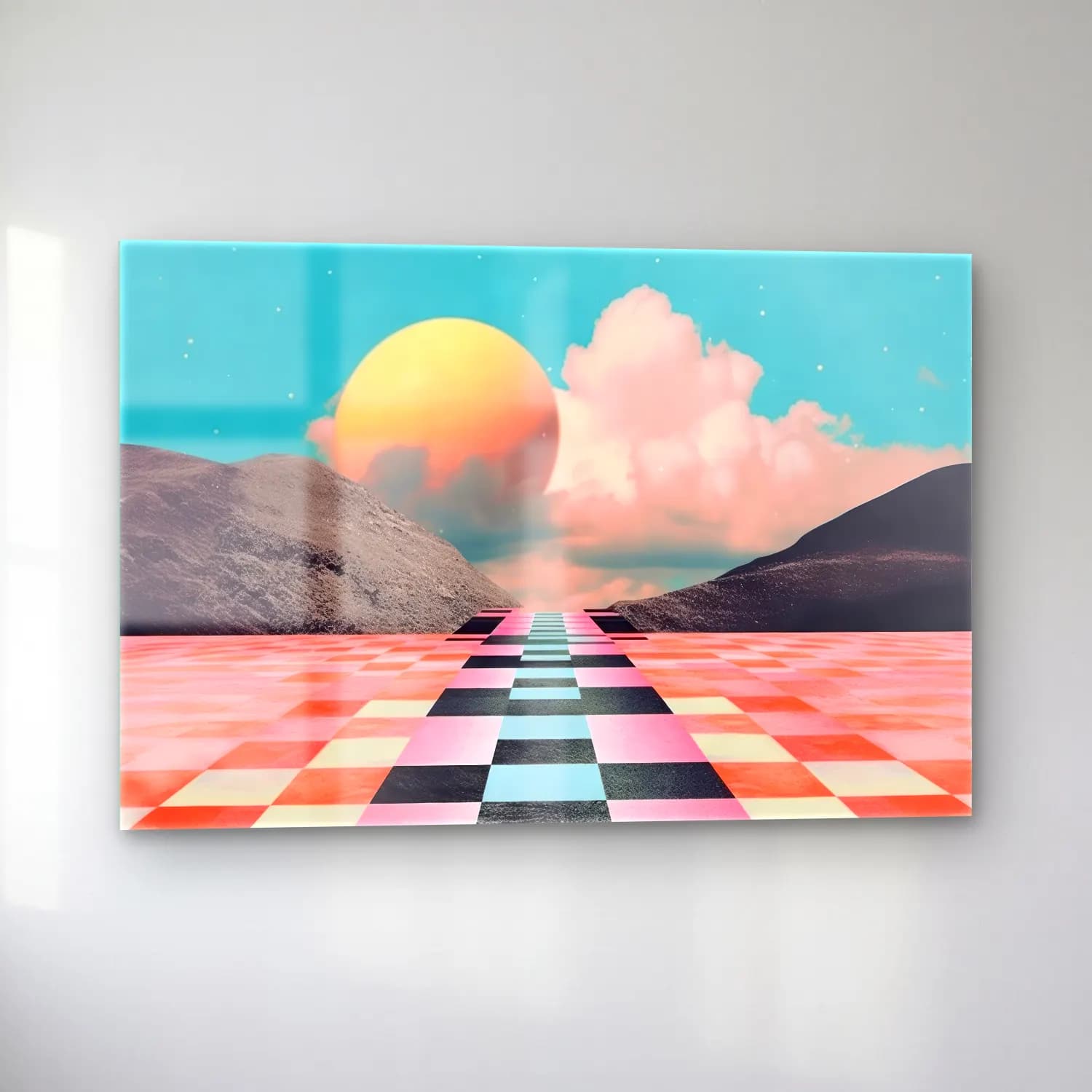 Pastel Soyut Manzara No. 11 cam tablo — sol açıdan görünüm