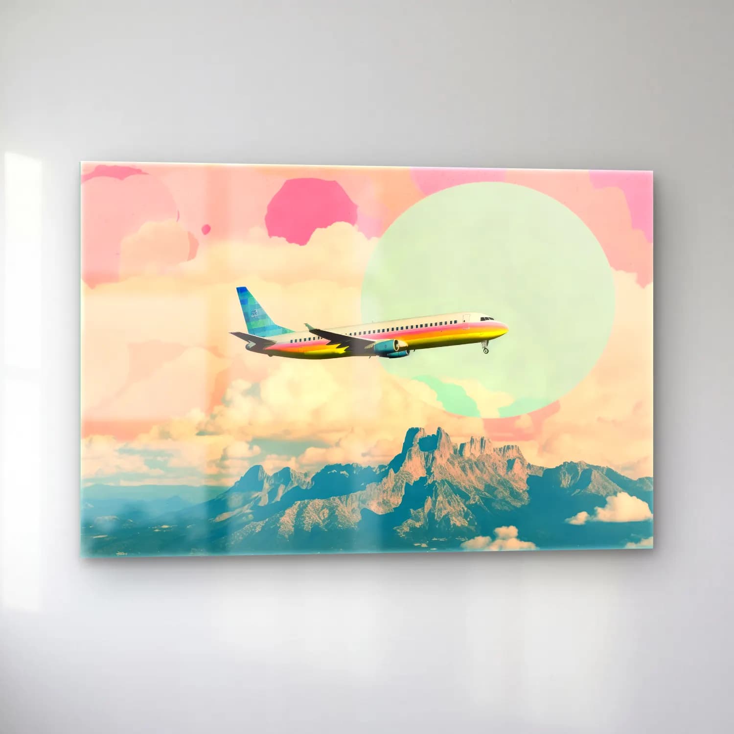 Pastel Uçak cam tablo — sol açıdan görünüm