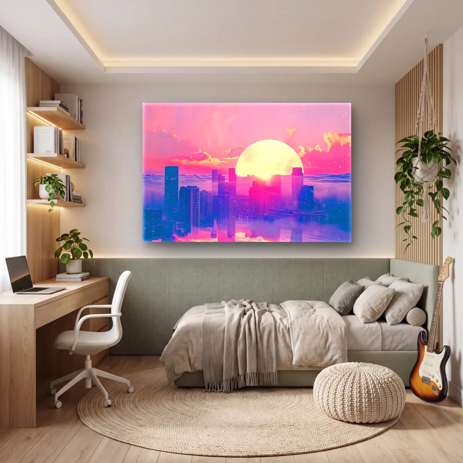 Pastel Gece Şehir cam tablo — genç odasında