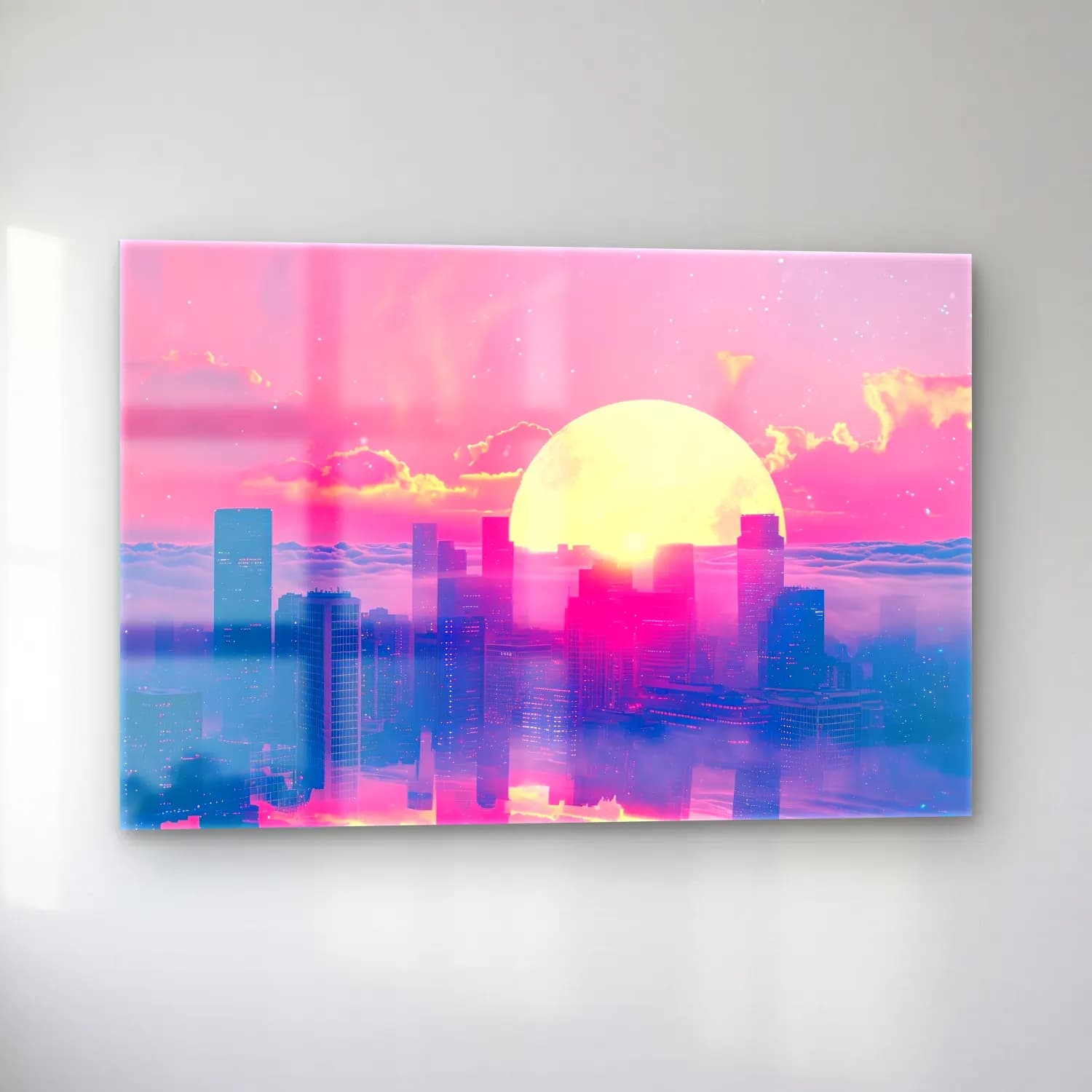 Pastel Gece Şehir cam tablo — sol açıdan görünüm