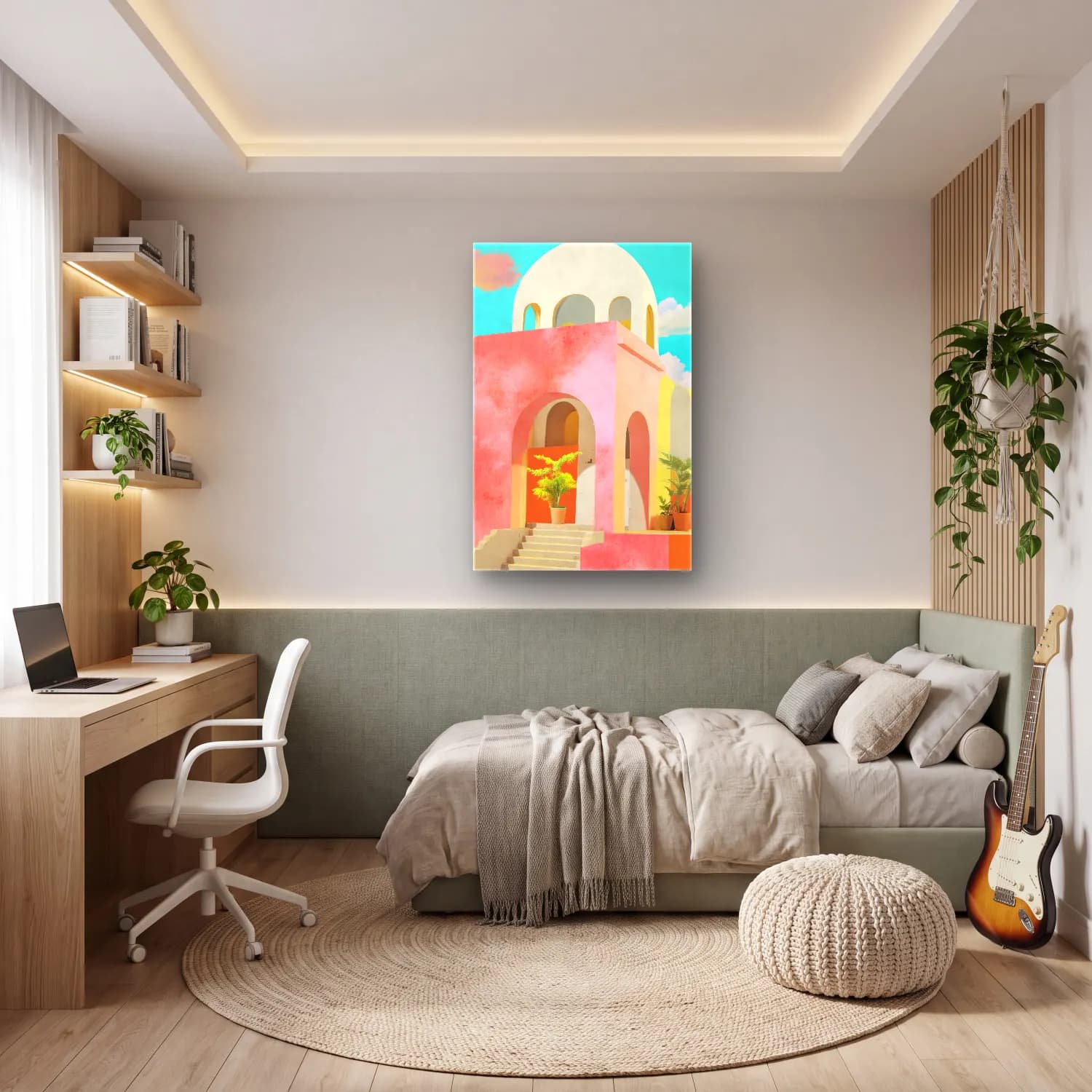 Pastel Katedral cam tablo — genç odasında