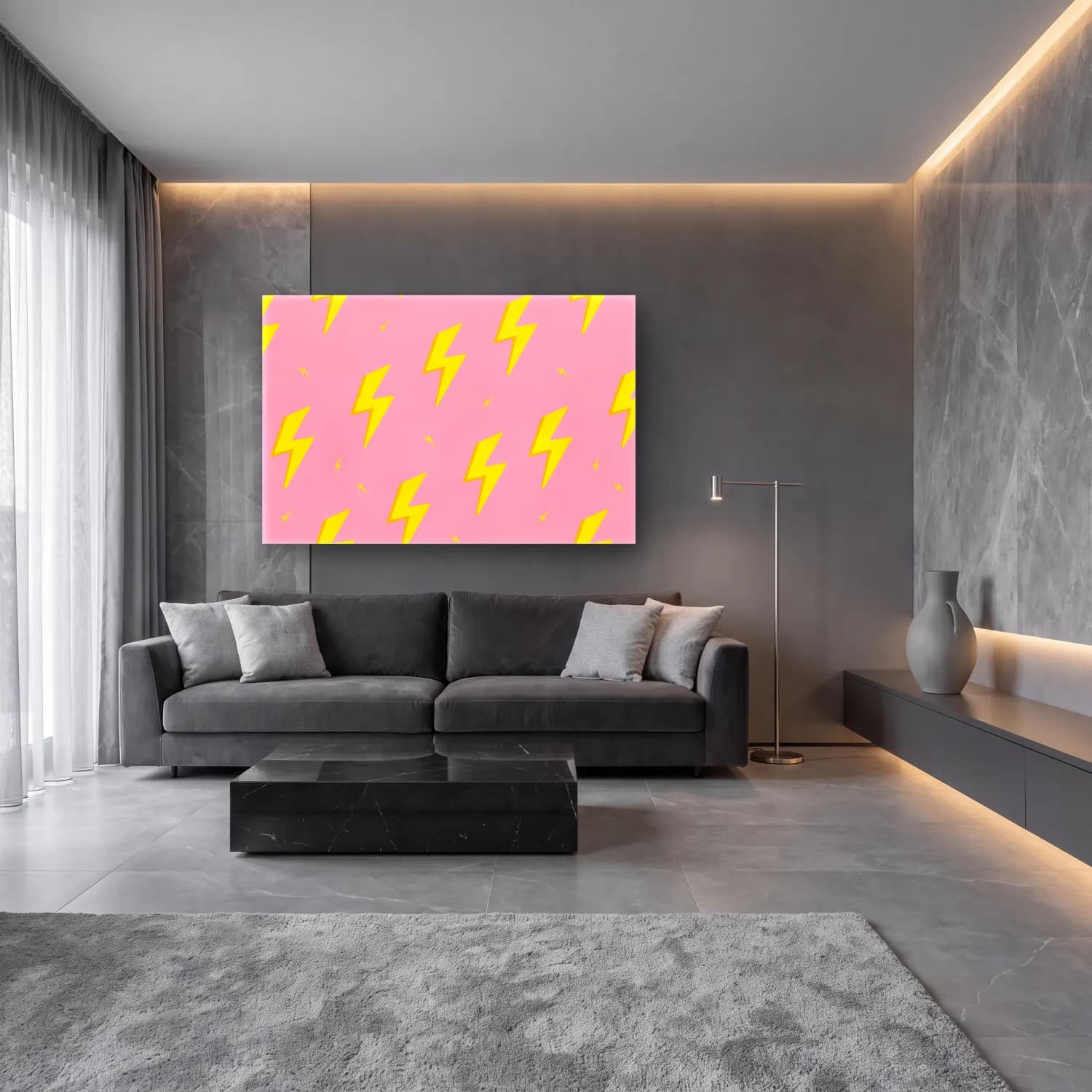 Pastel Çiçek Deseni No. 44 cam tablo — lüks salon duvarında