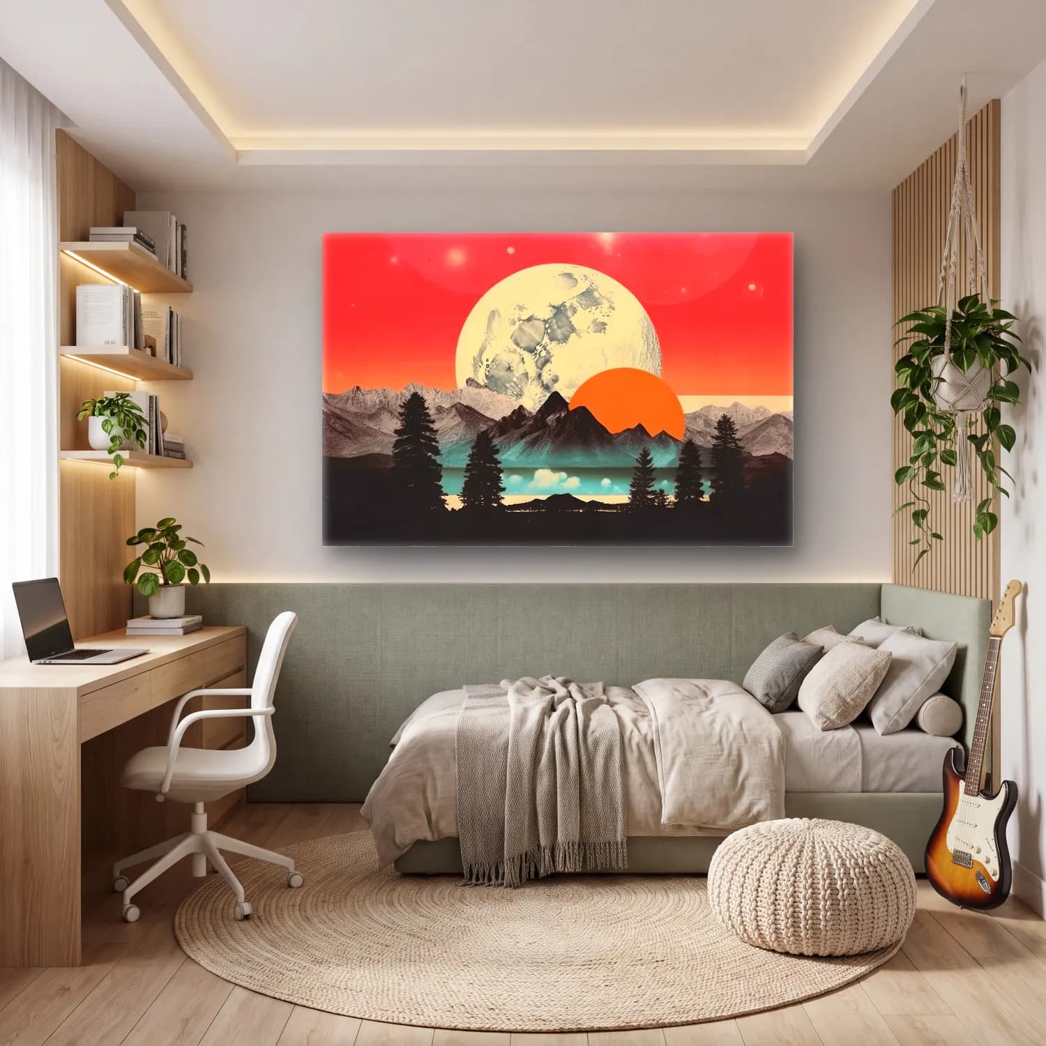 Pastel Ay ve Gece No. 8 cam tablo — genç odasında
