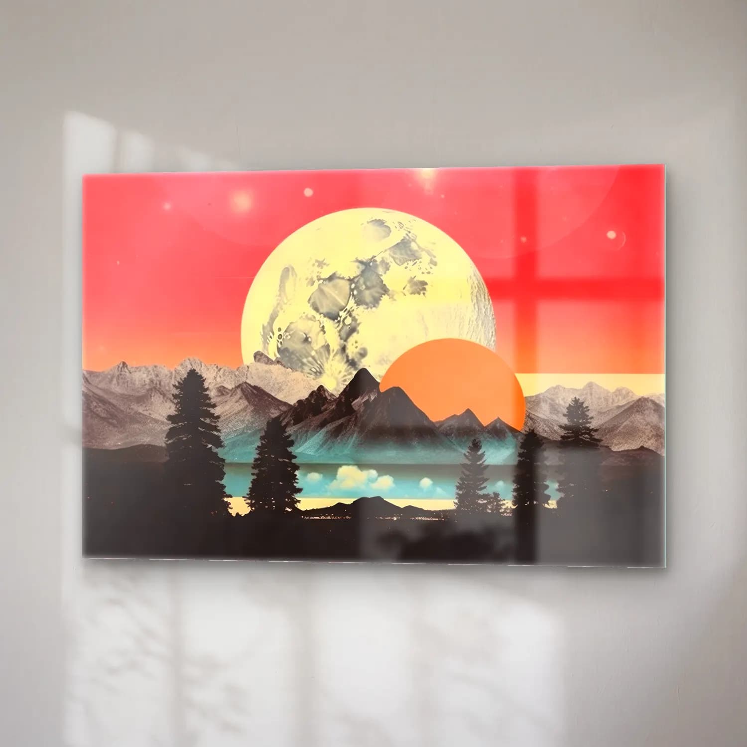 Pastel Ay ve Gece No. 8 cam tablo — sağ açıdan görünüm