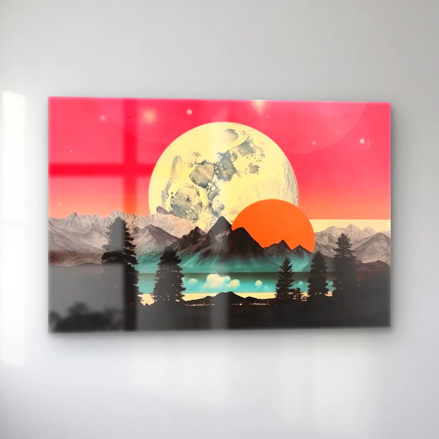 Pastel Ay ve Gece No. 8 cam tablo — sol açıdan görünüm