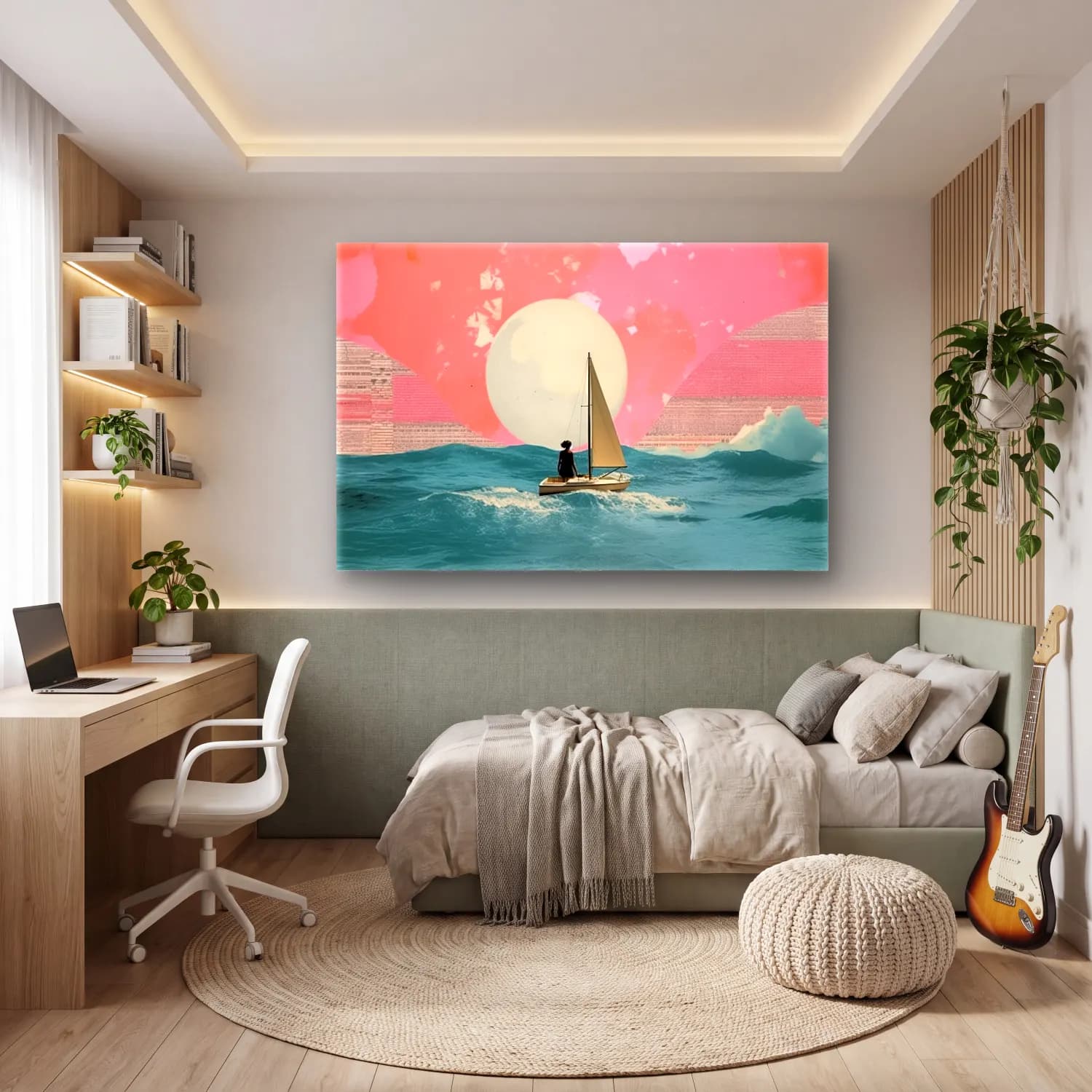 Pastel Yelken Yarışı cam tablo — genç odasında