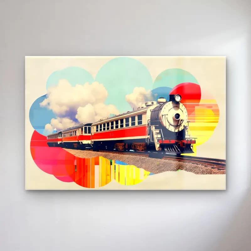 Vintage Tren – Turuncu Tonlar cam tablo — Vintage Tren – Turuncu Tonlar — vintage tren
