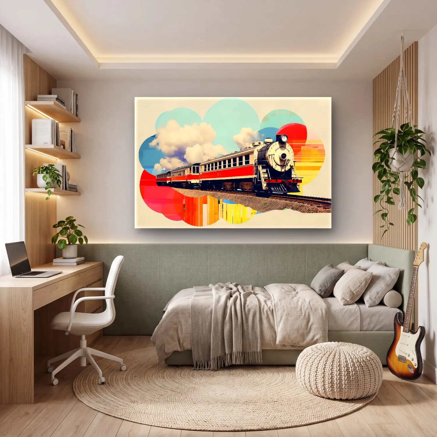 Vintage Tren – Turuncu Tonlar cam tablo — genç odasında