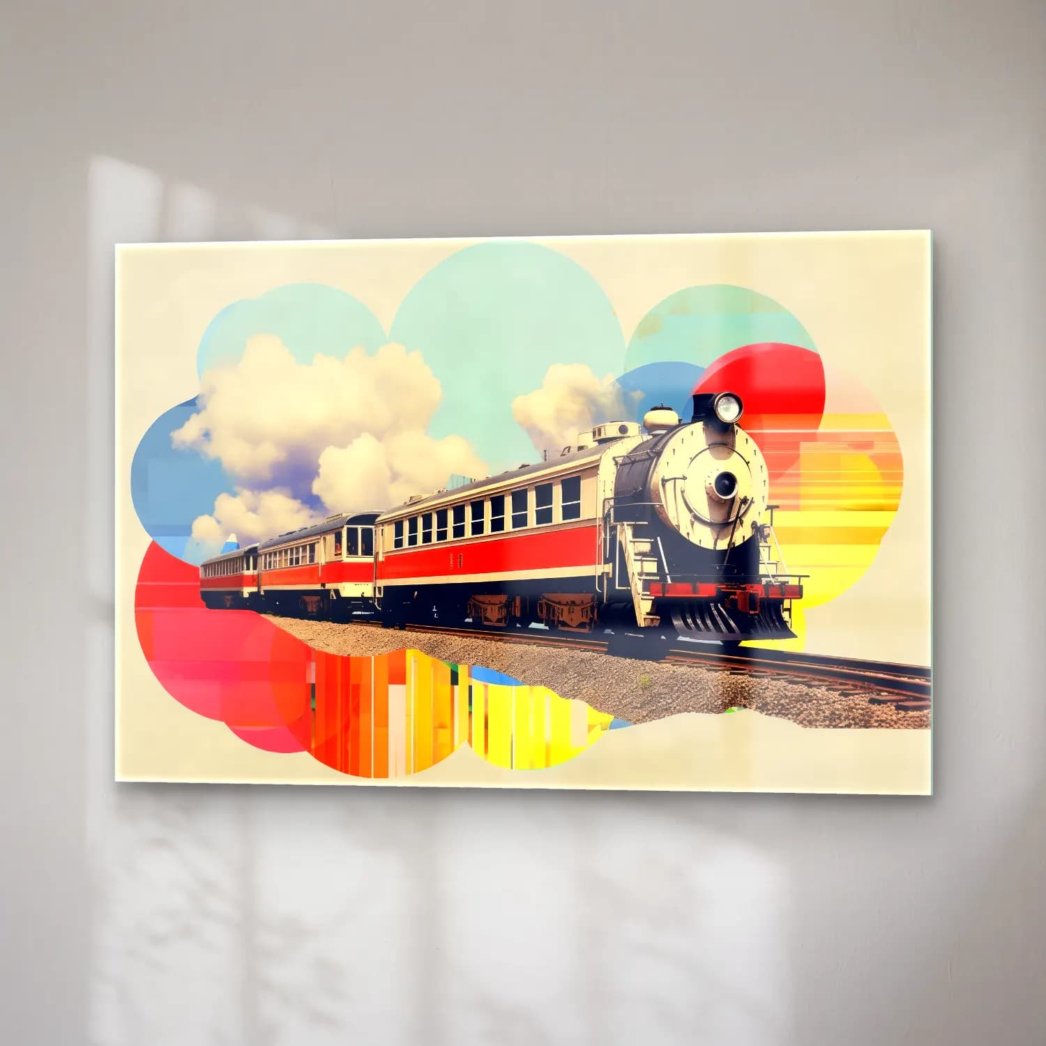 Vintage Tren – Turuncu Tonlar cam tablo — sağ açıdan görünüm