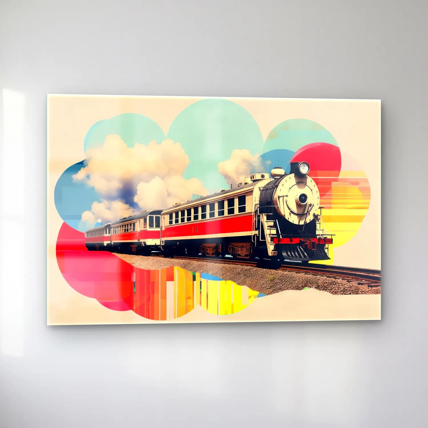 Vintage Tren – Turuncu Tonlar cam tablo — sol açıdan görünüm