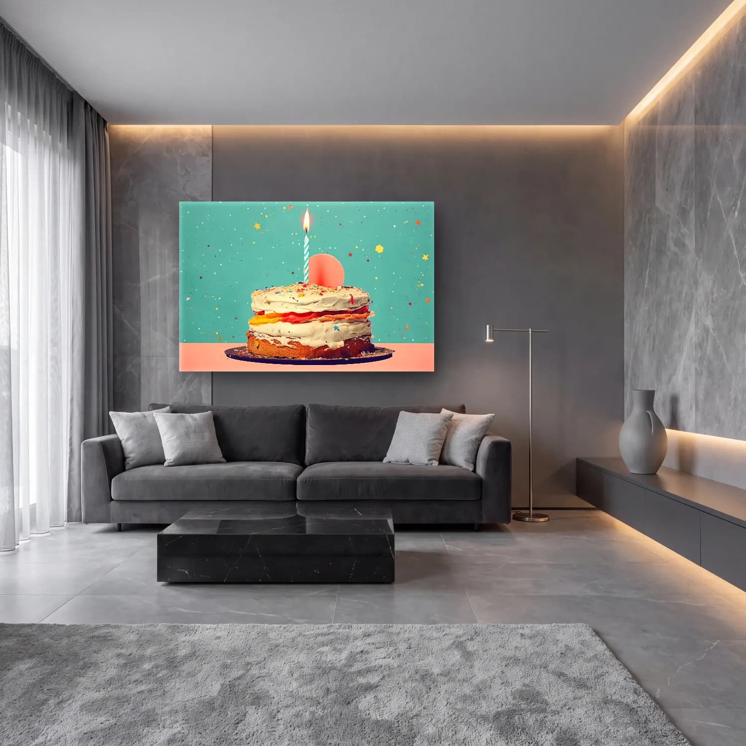 Pastel Tatlılar – Turkuaz Tonlar cam tablo — lüks salon duvarında