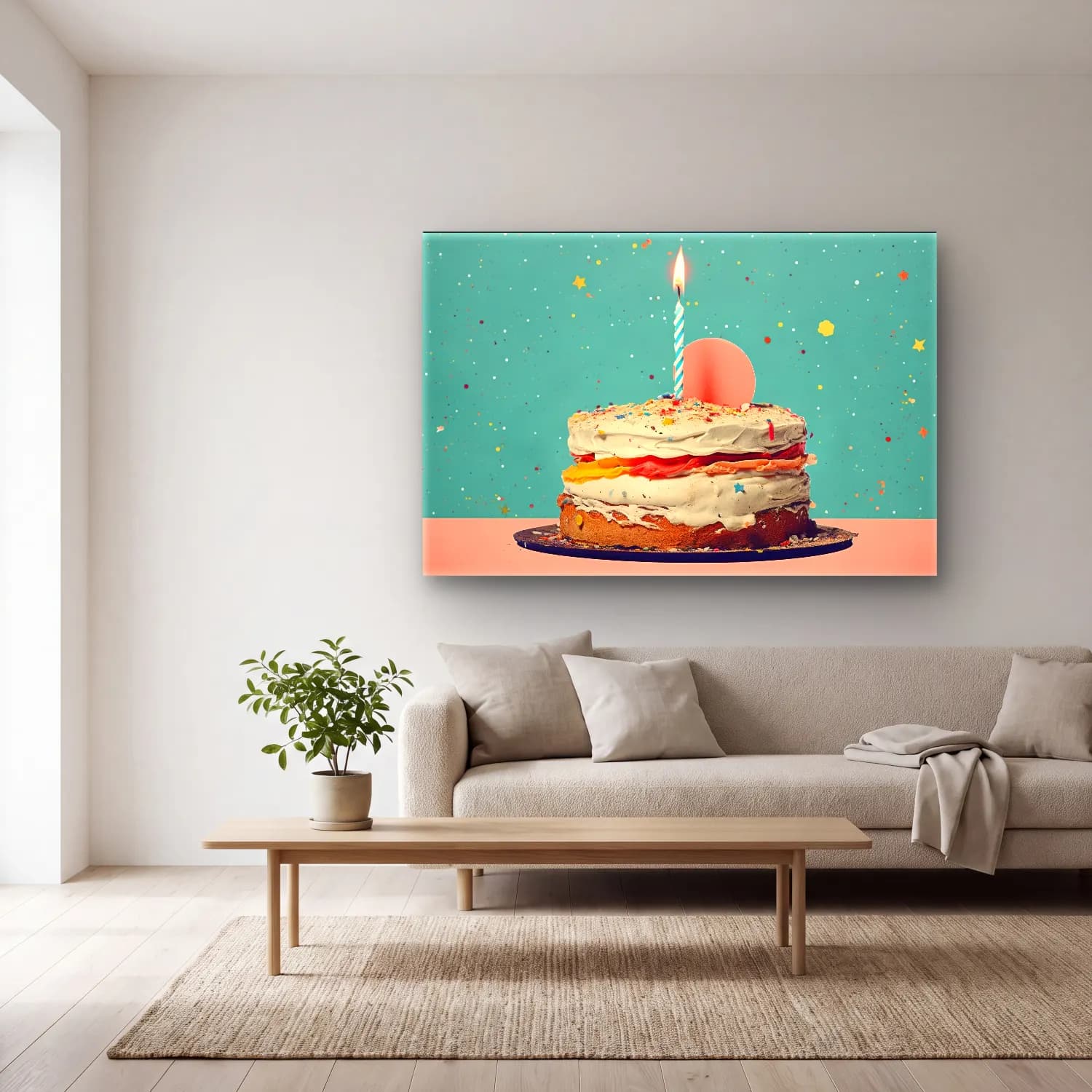 Pastel Tatlılar – Turkuaz Tonlar cam tablo — açık renk salonda
