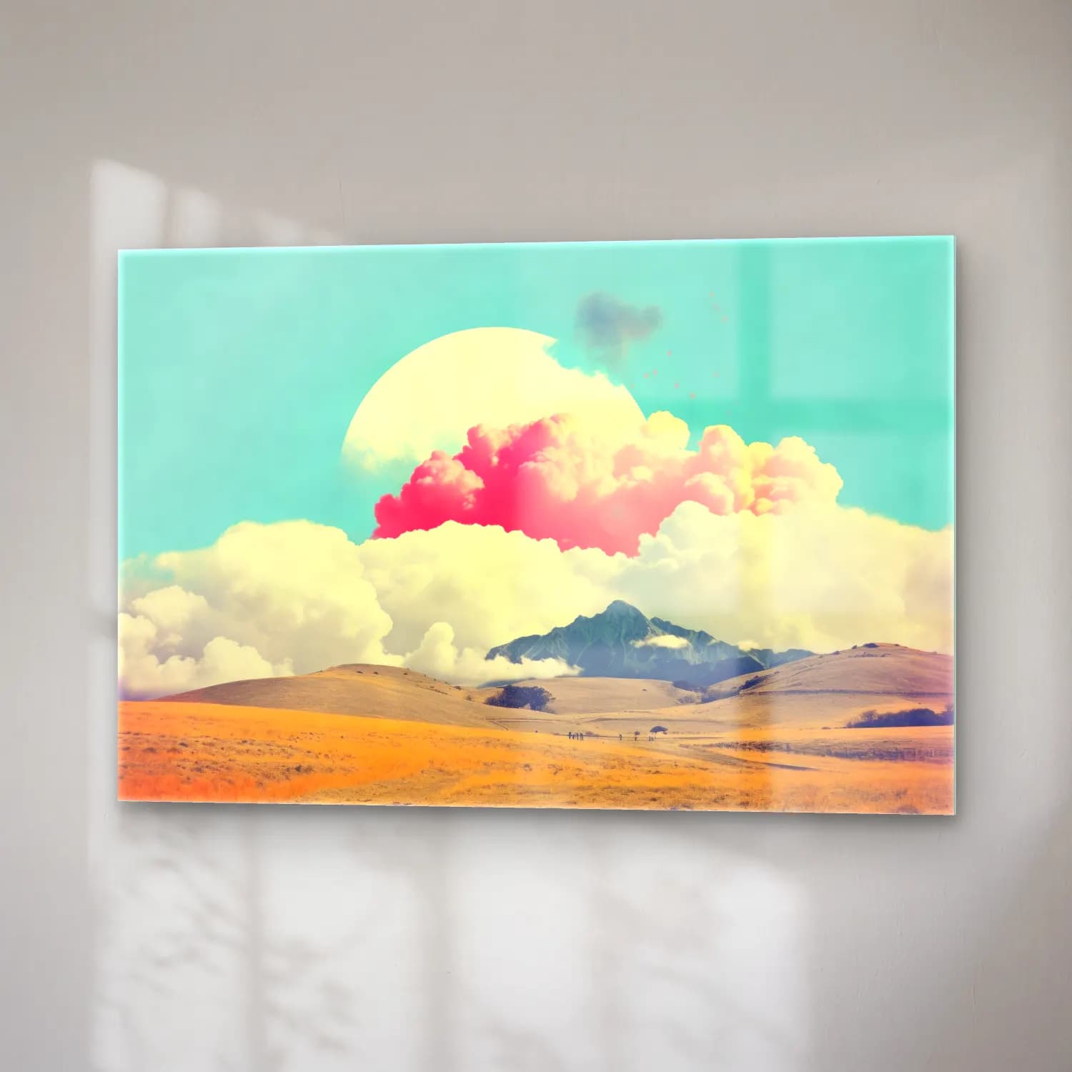 Pastel Dağ Manzarası No. 4 cam tablo — sağ açıdan görünüm