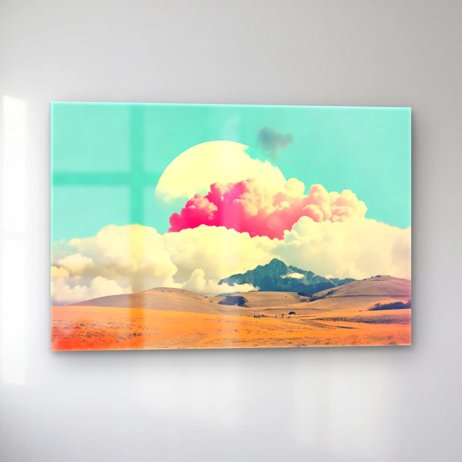 Pastel Dağ Manzarası No. 4 cam tablo — sol açıdan görünüm