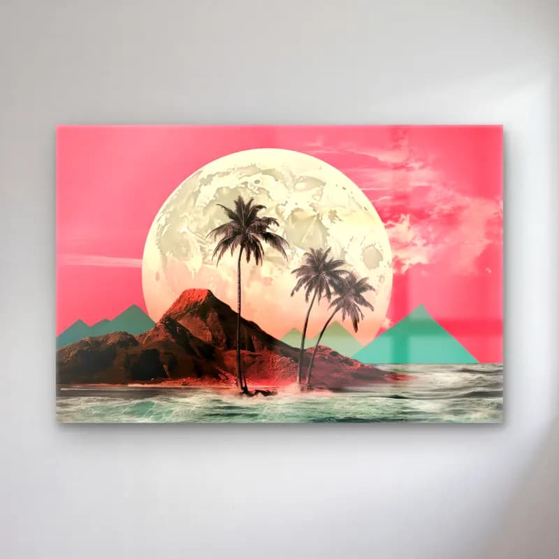 Pastel Palmiyeli Tropik Sahil No. 5 cam tablo — Pastel Palmiyeli Tropik Sahil No. 5 — pastel palmiyeli tropik sahil